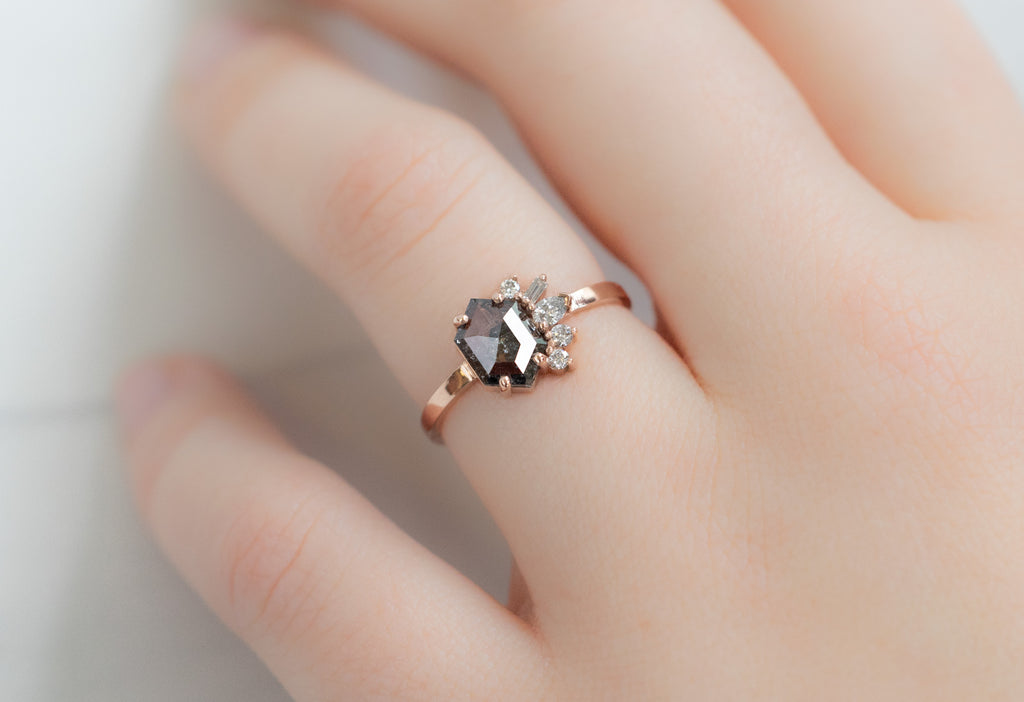 One-of-a-Kind Salt and Pepper Diamond Cluster Ring on Model