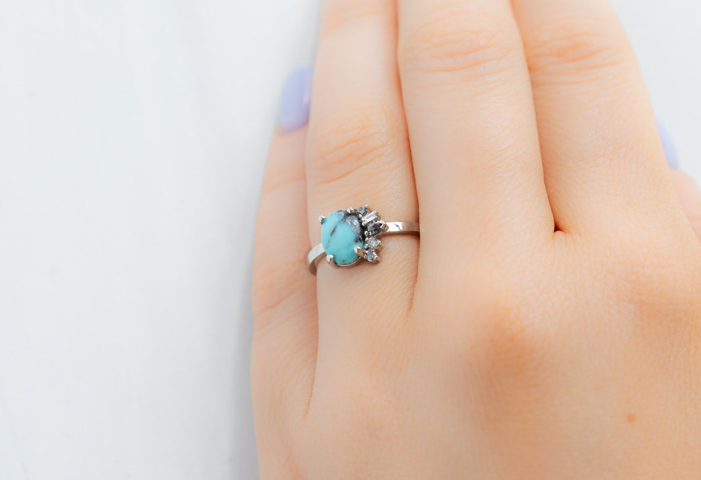 Turquoise & Diamond Cluster Ring on Model