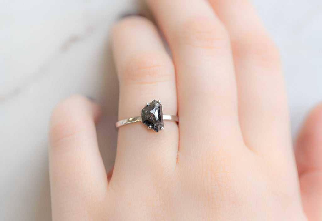 The Bryn Ring with a Geometric Black Diamond on Model