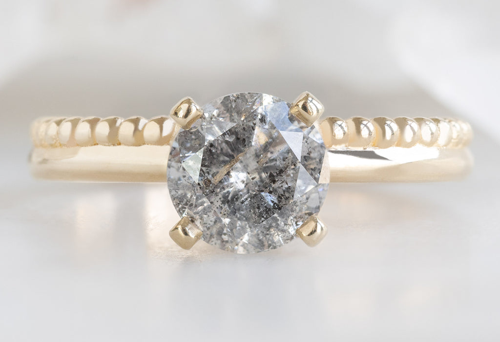 The Duo Beaded Band Ring with a Round Salt and Pepper Diamond