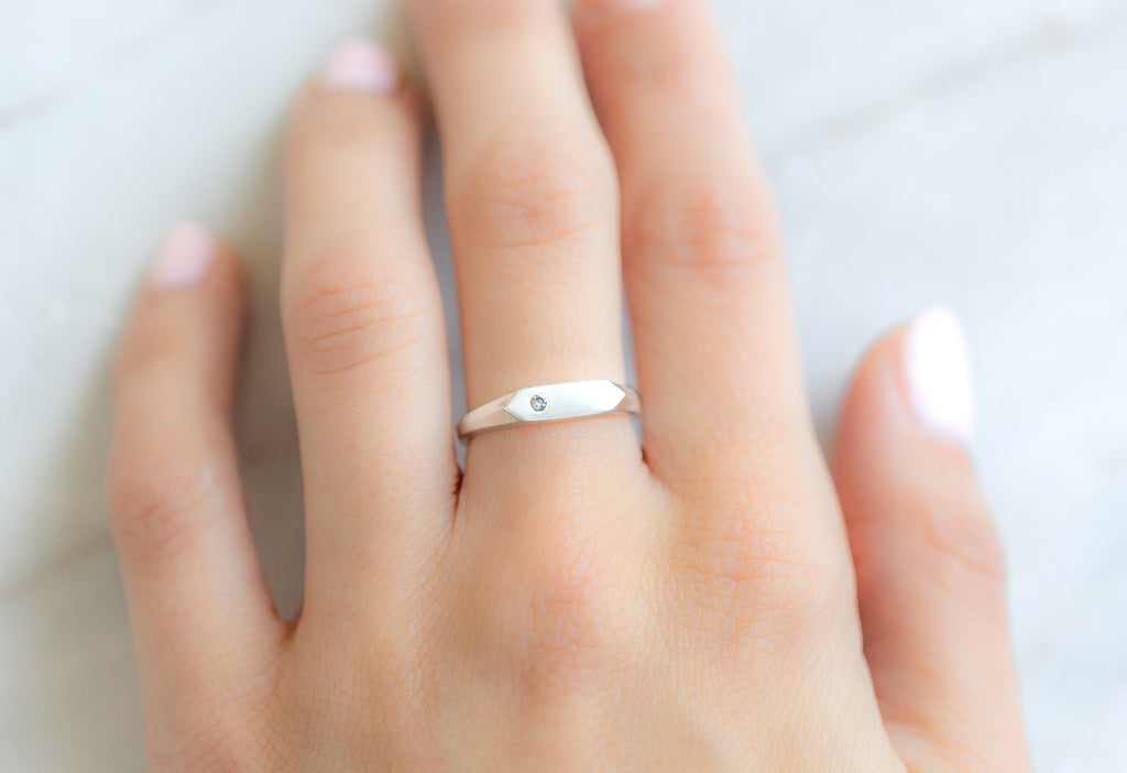 The Salt and Pepper Diamond Signet Ring on Model