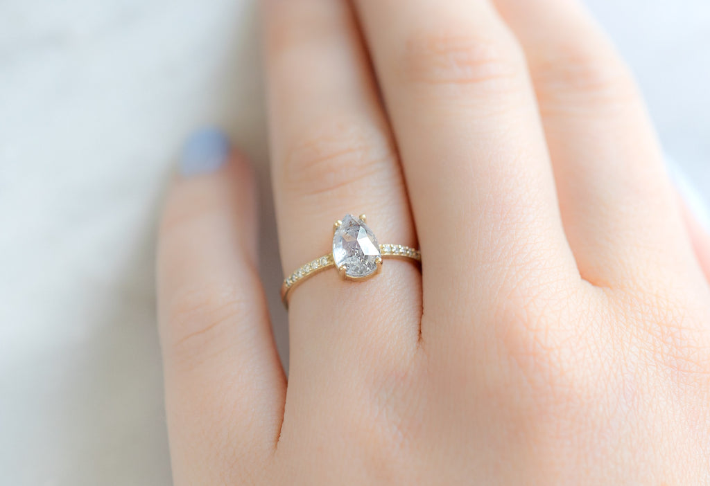The Willow Ring with a Rose-Cut Icy White Diamond on Model