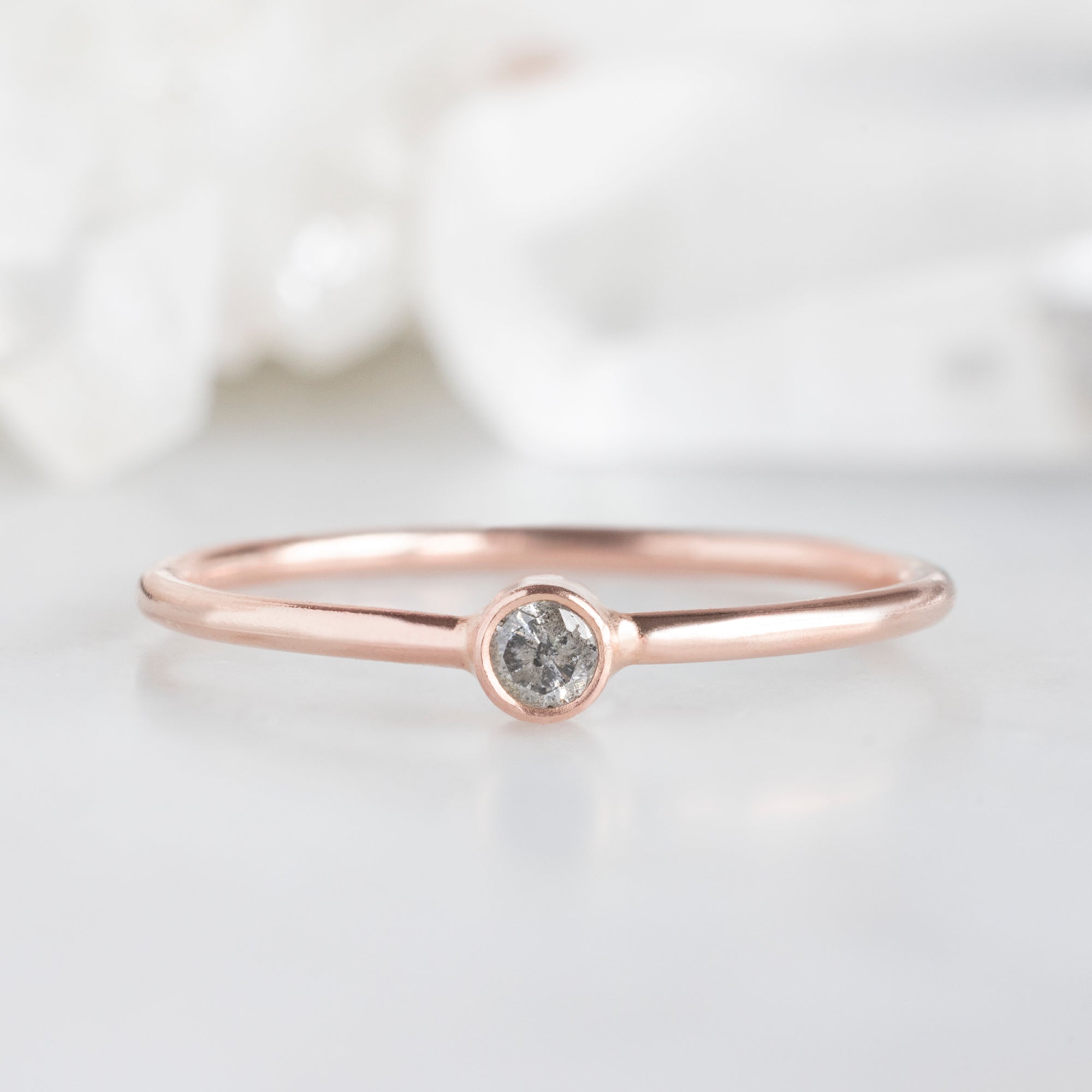 Salt and Pepper Diamond Birthstone Stacking Ring | Yellow, Rose or White Gold