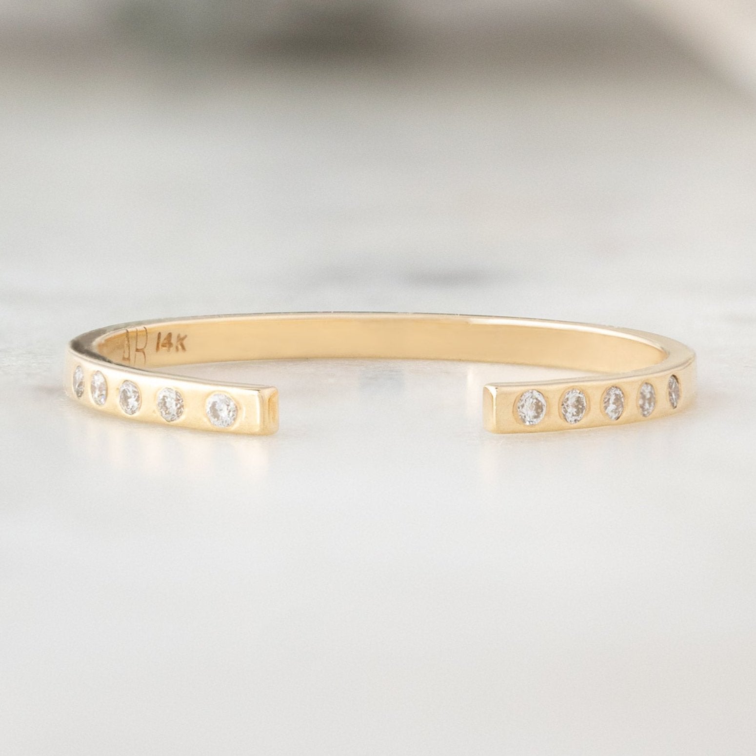 Open Cuff Flush Set White Diamond Pavé Stacking Band | Yellow, Rose or White Gold
