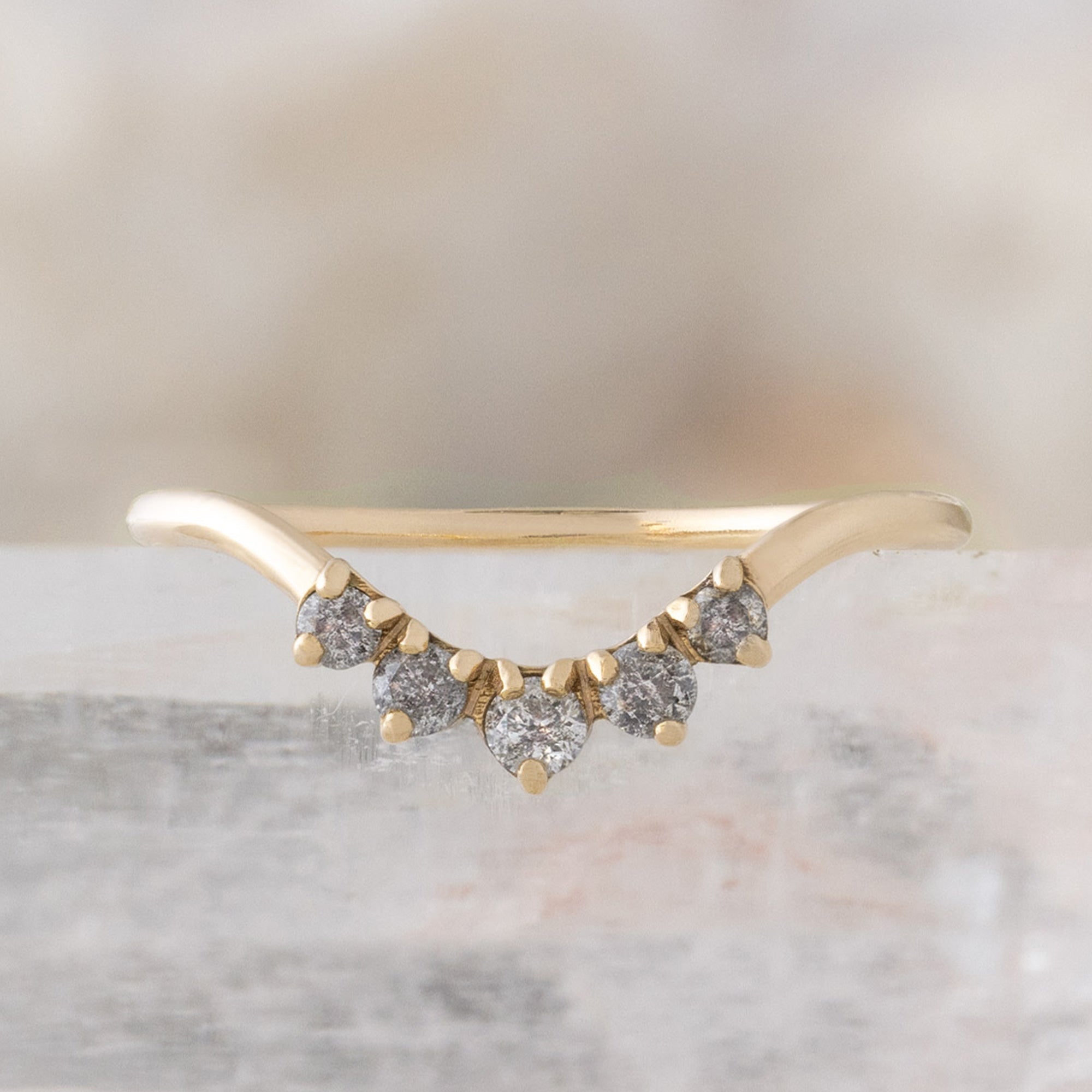 Round Salt and Pepper Diamond Sunburst Stacking Band | Yellow Gold