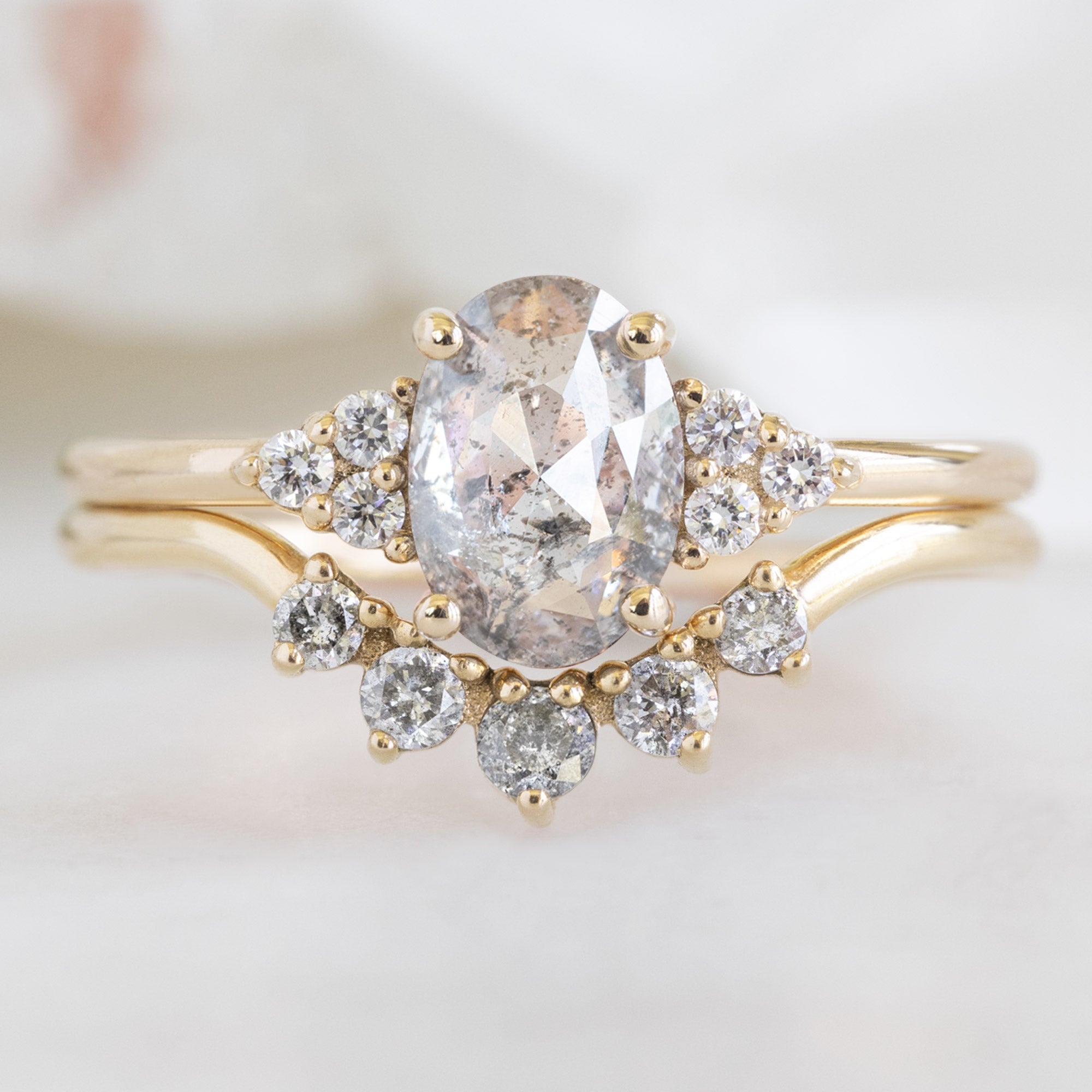 Round Salt and Pepper Diamond Sunburst Stacking Band | Yellow Gold