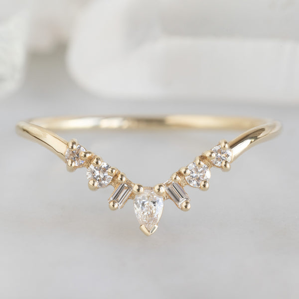 Geometric White Diamond Sunburst Stacking Band | Yellow, Rose or White Gold
