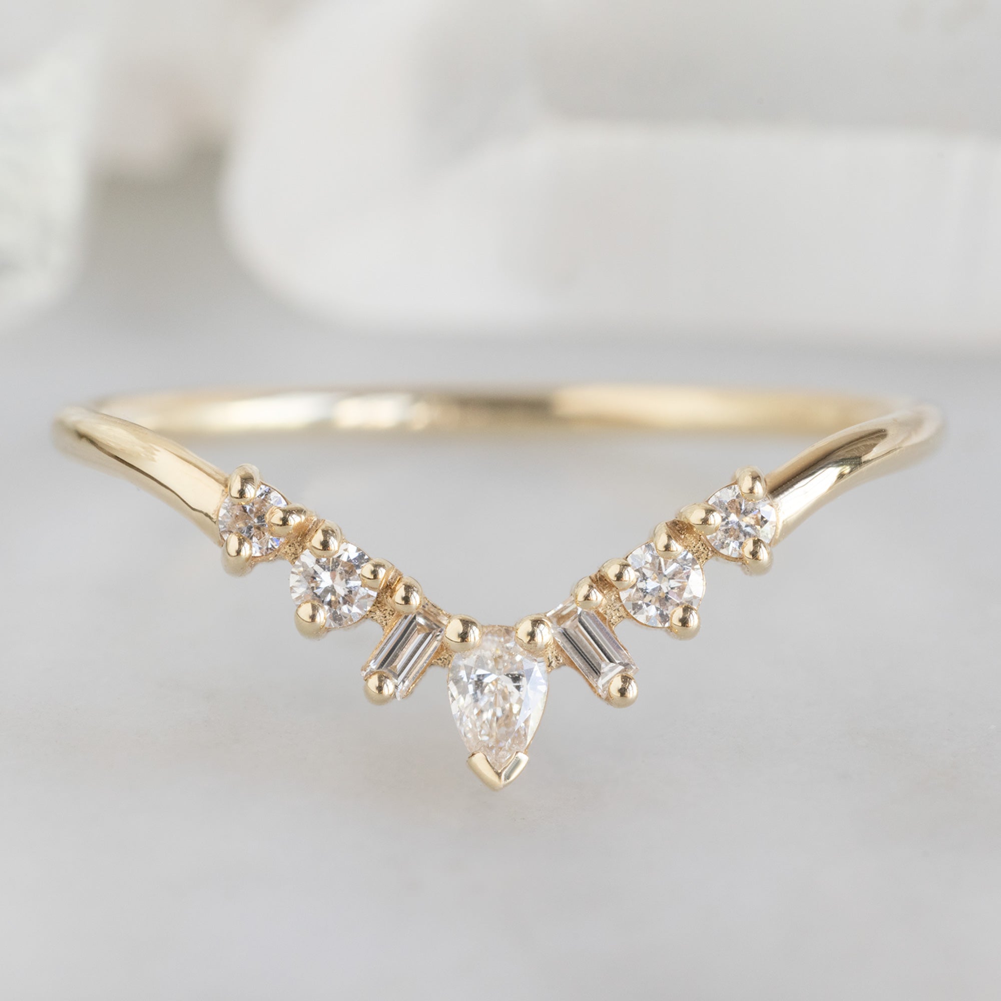 Geometric White Diamond Sunburst Stacking Band | Yellow, Rose or White Gold
