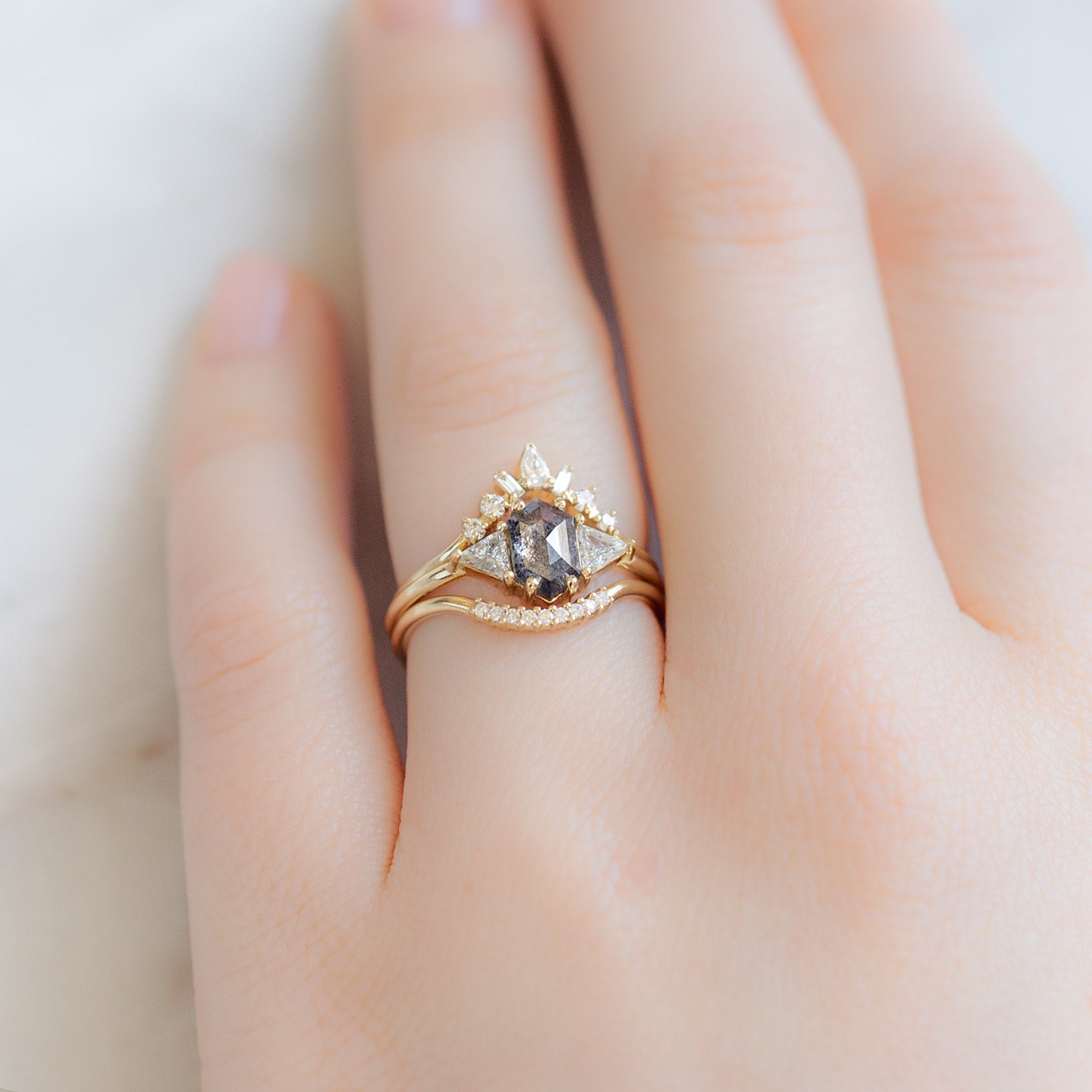 White Diamond Pavé Arc Stacking Band | Yellow, Rose or White Gold