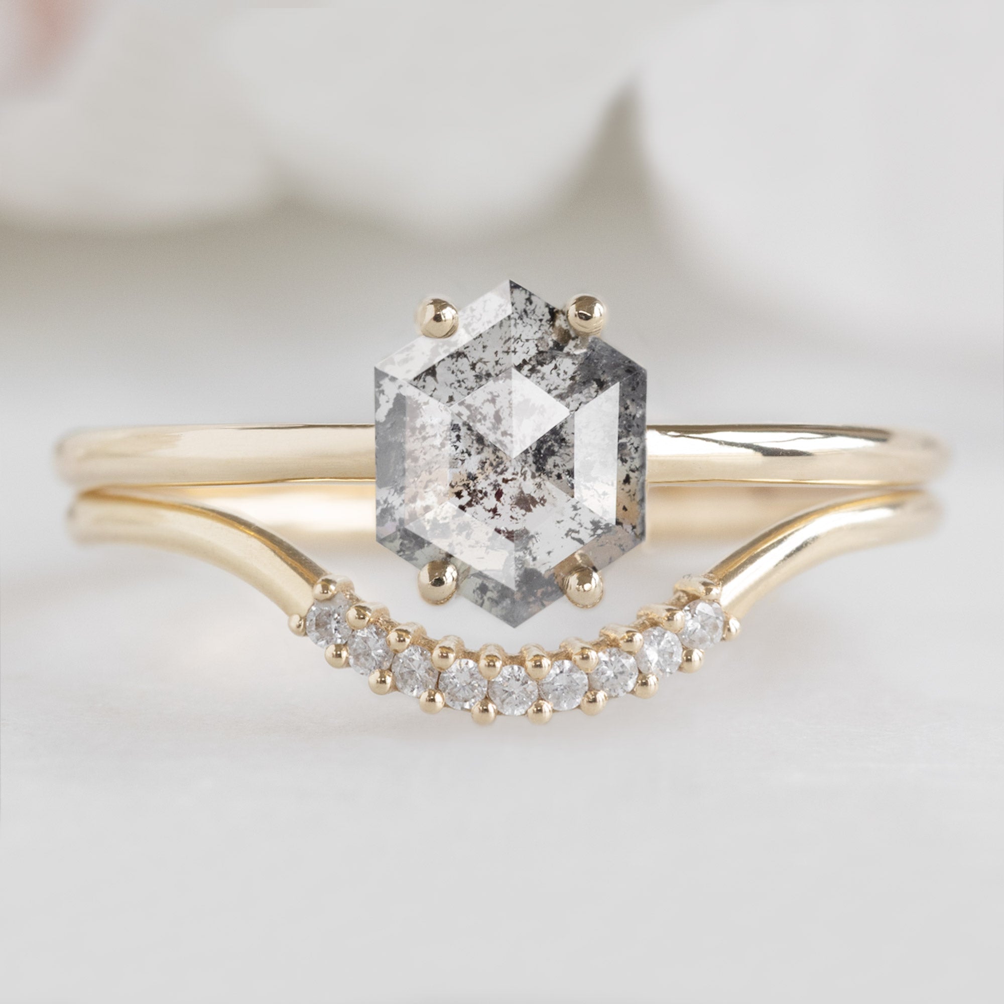 Salt and Pepper Diamond Pavé Arc Stacking Band | Yellow, Rose or White Gold