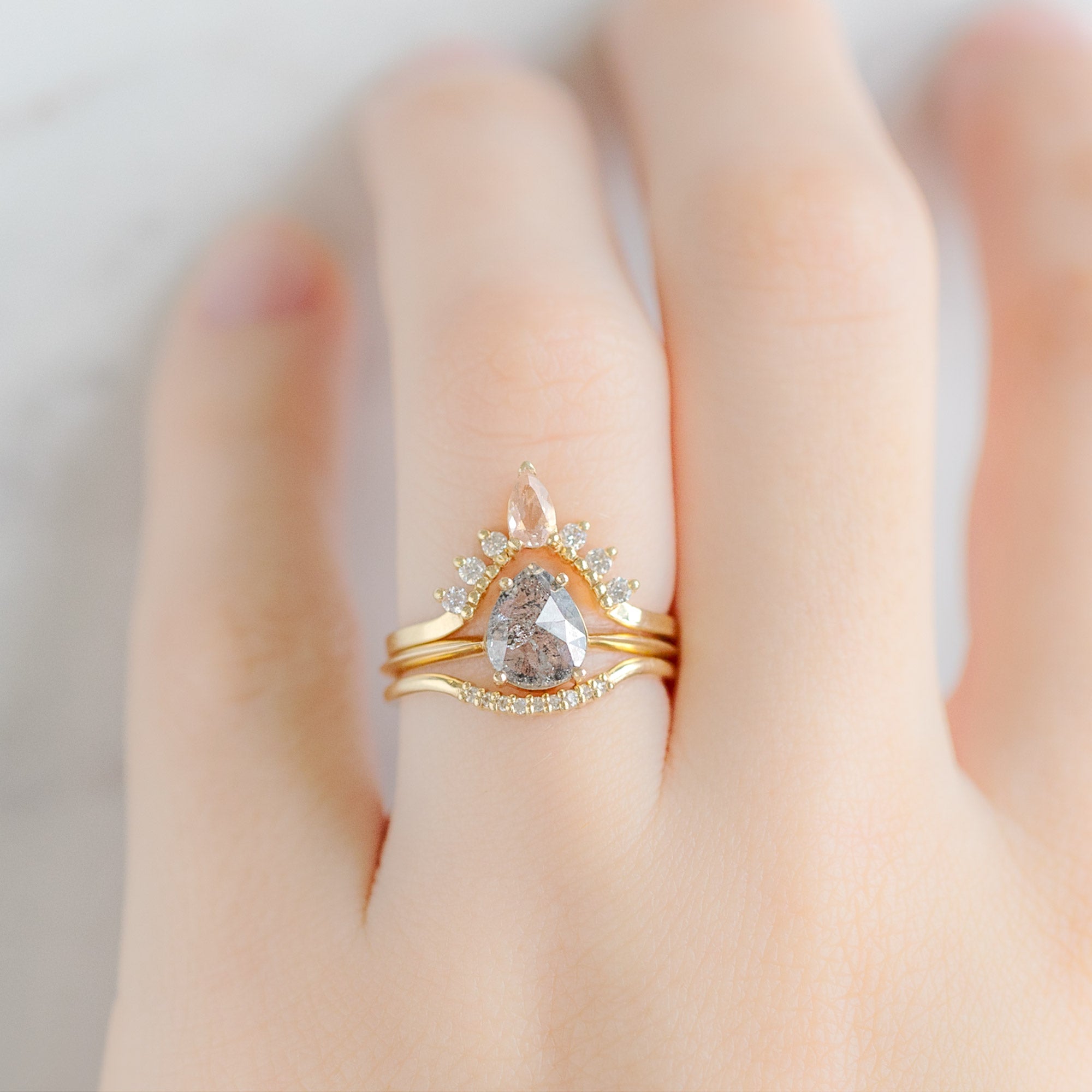 Salt and Pepper Diamond Pavé Arc Stacking Band | Yellow, Rose or White Gold