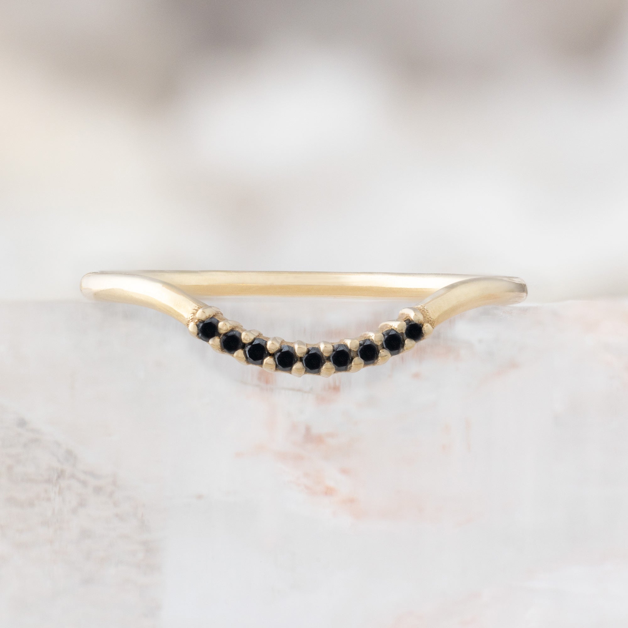 Black Diamond Pavé Arc Stacking Band | Yellow, Rose or White Gold