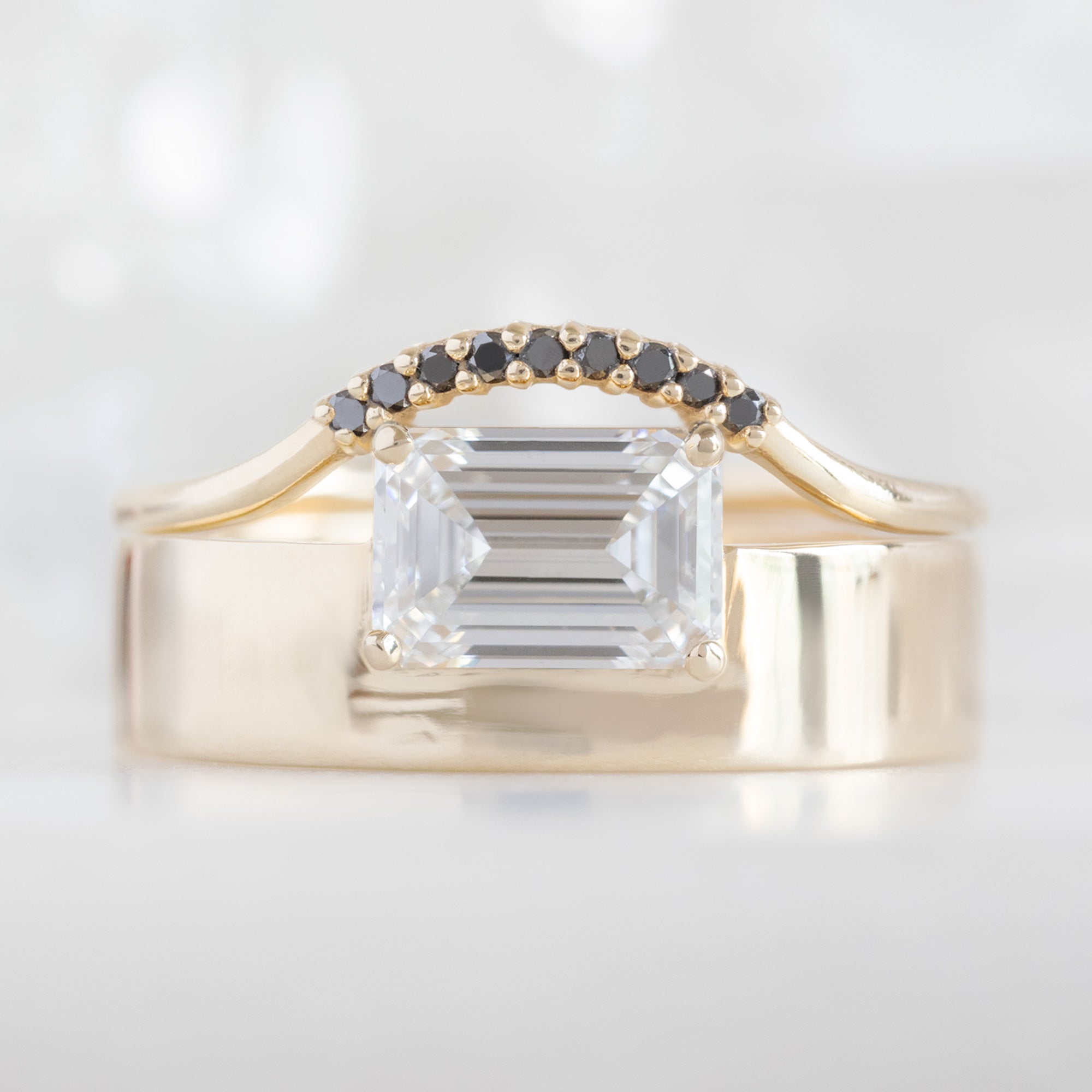 Black Diamond Pavé Arc Stacking Band | Yellow, Rose or White Gold