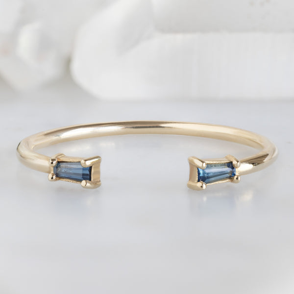 Open Cuff Baguette Sapphire Stacking Band | Yellow, Rose or White Gold