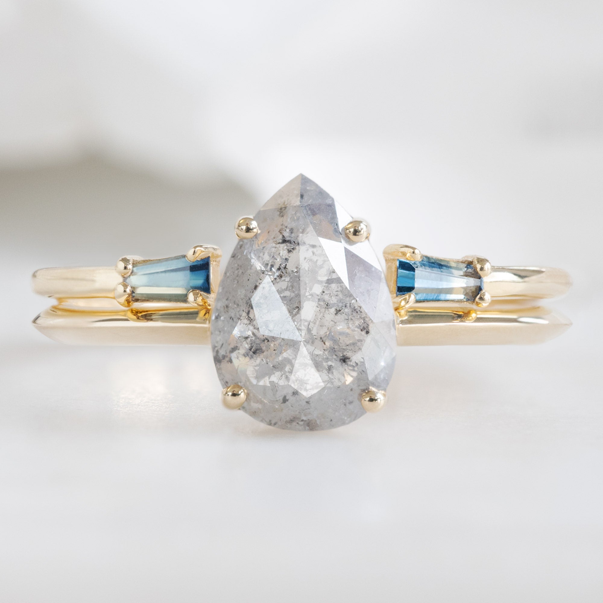 Open Cuff Baguette Sapphire Stacking Band | Yellow, Rose or White Gold
