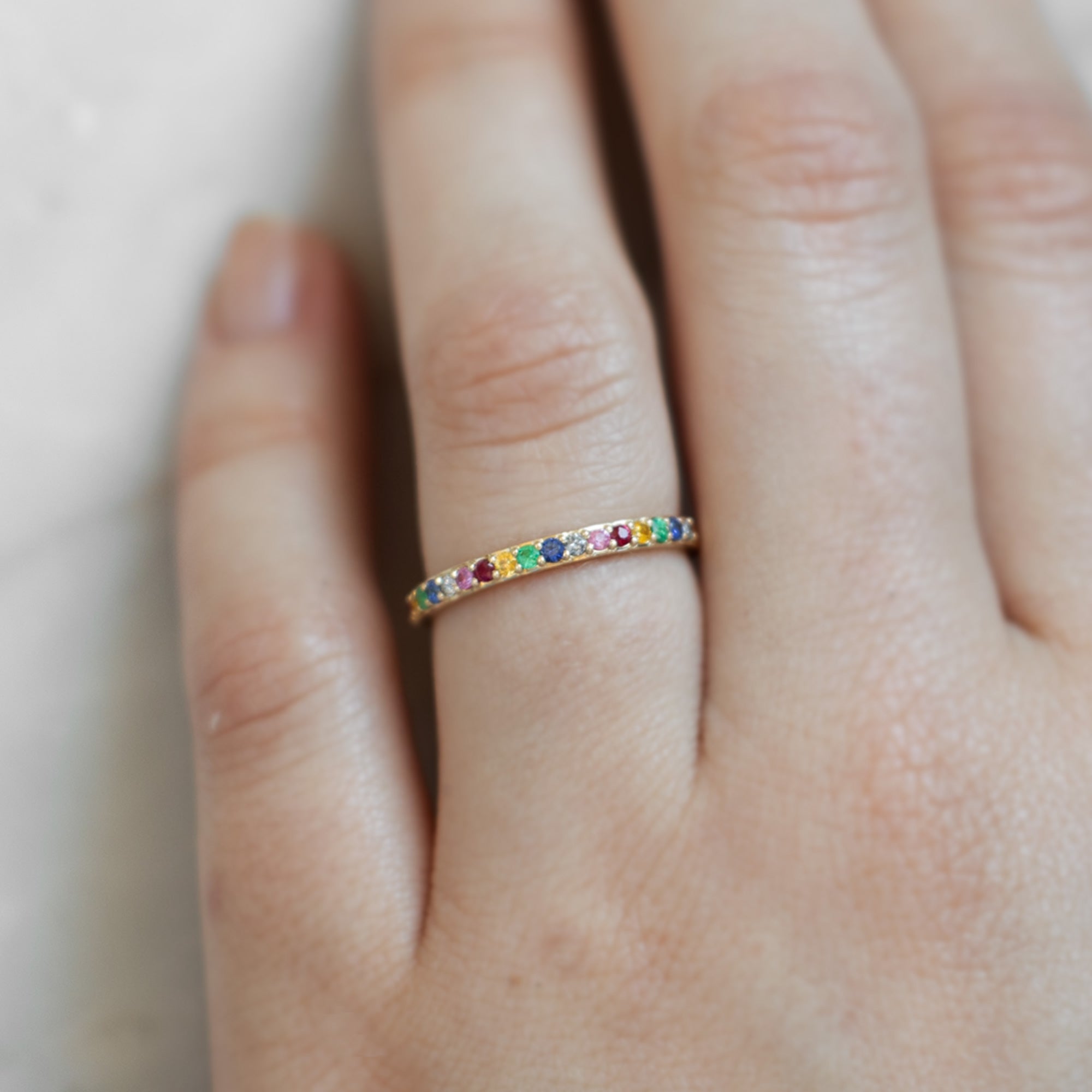 Rainbow Sapphire Pavé Eternity Band | Yellow, Rose or White Gold