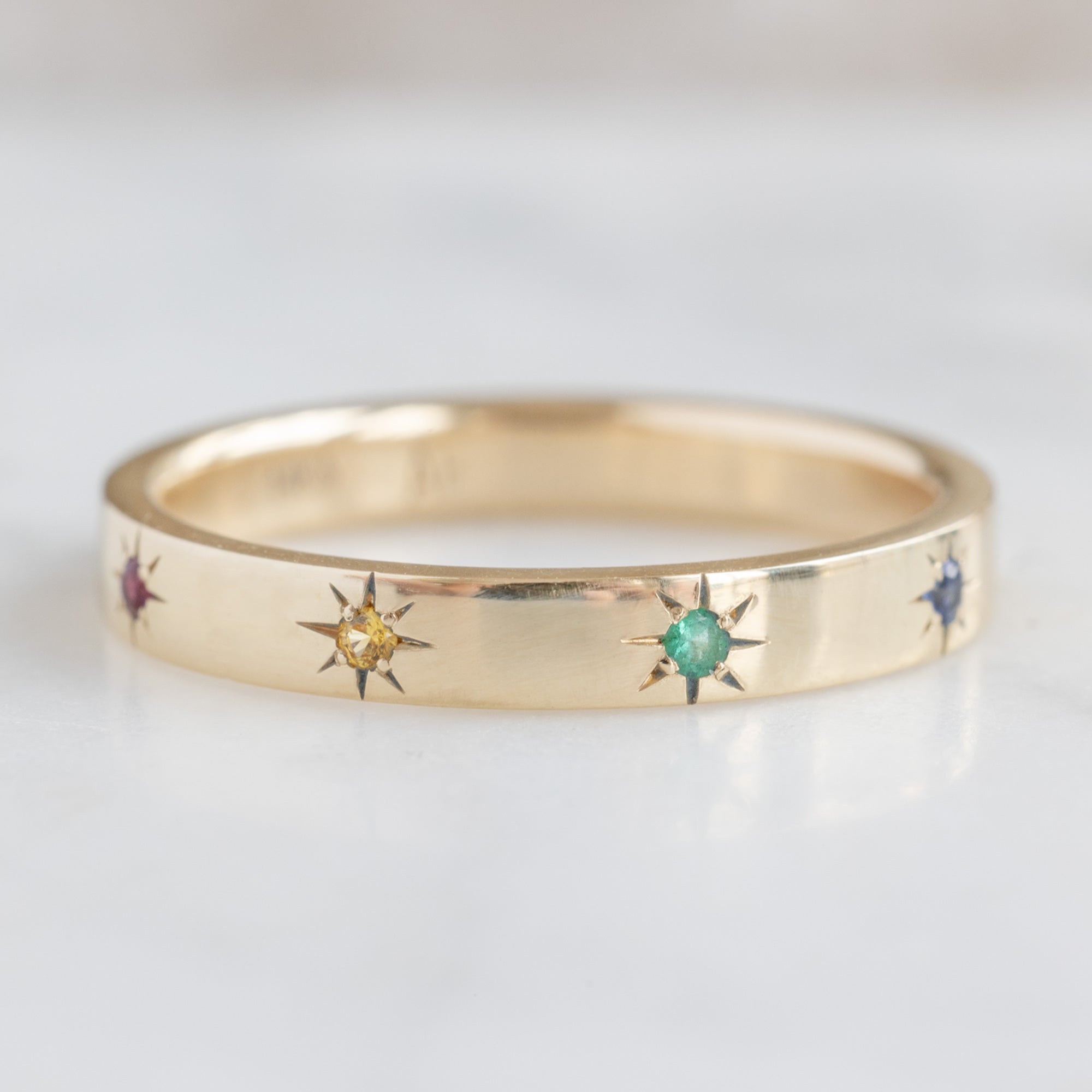 Star-Set Rainbow Sapphire Band | Yellow, Rose or White Gold