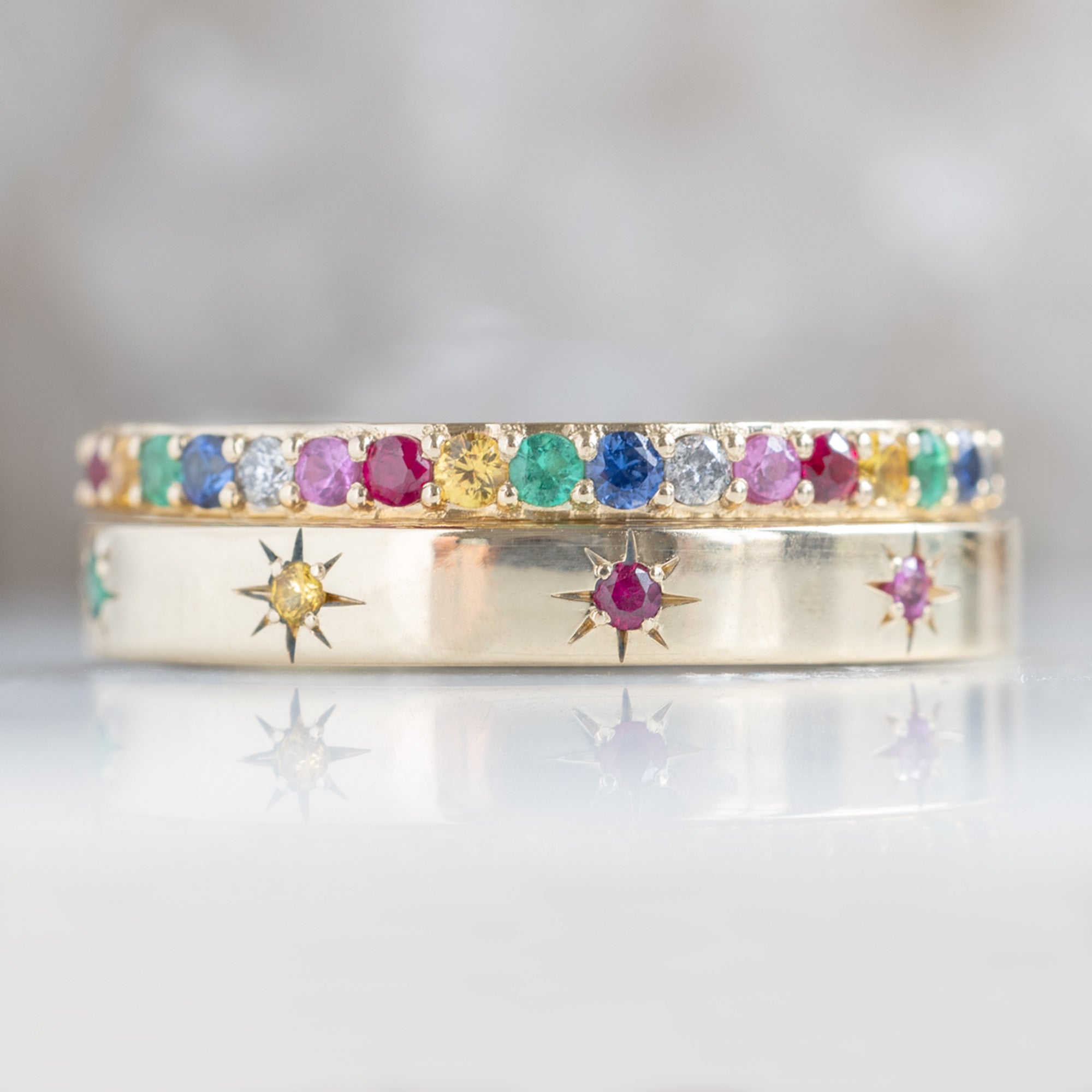 Star-Set Rainbow Sapphire Band | Yellow, Rose or White Gold
