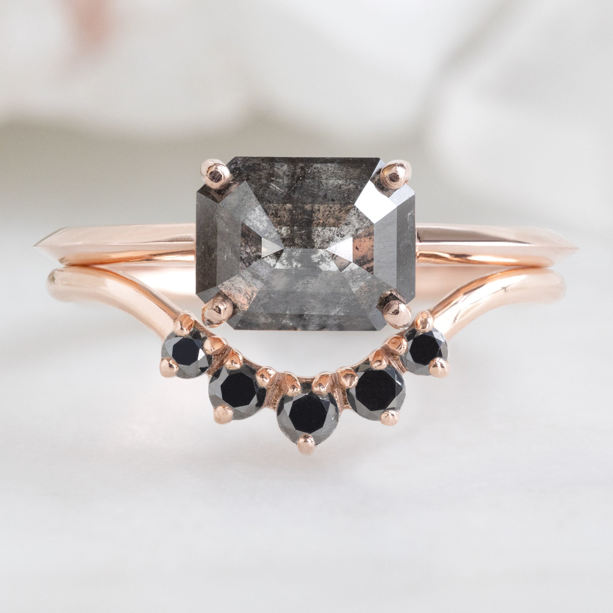 Round Black Diamond Sunburst Stacking Band | Rose Gold