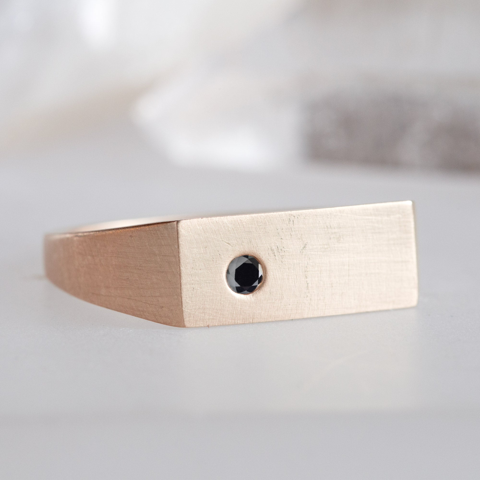 The Lune Black Diamond Signet Ring | Rose Gold
