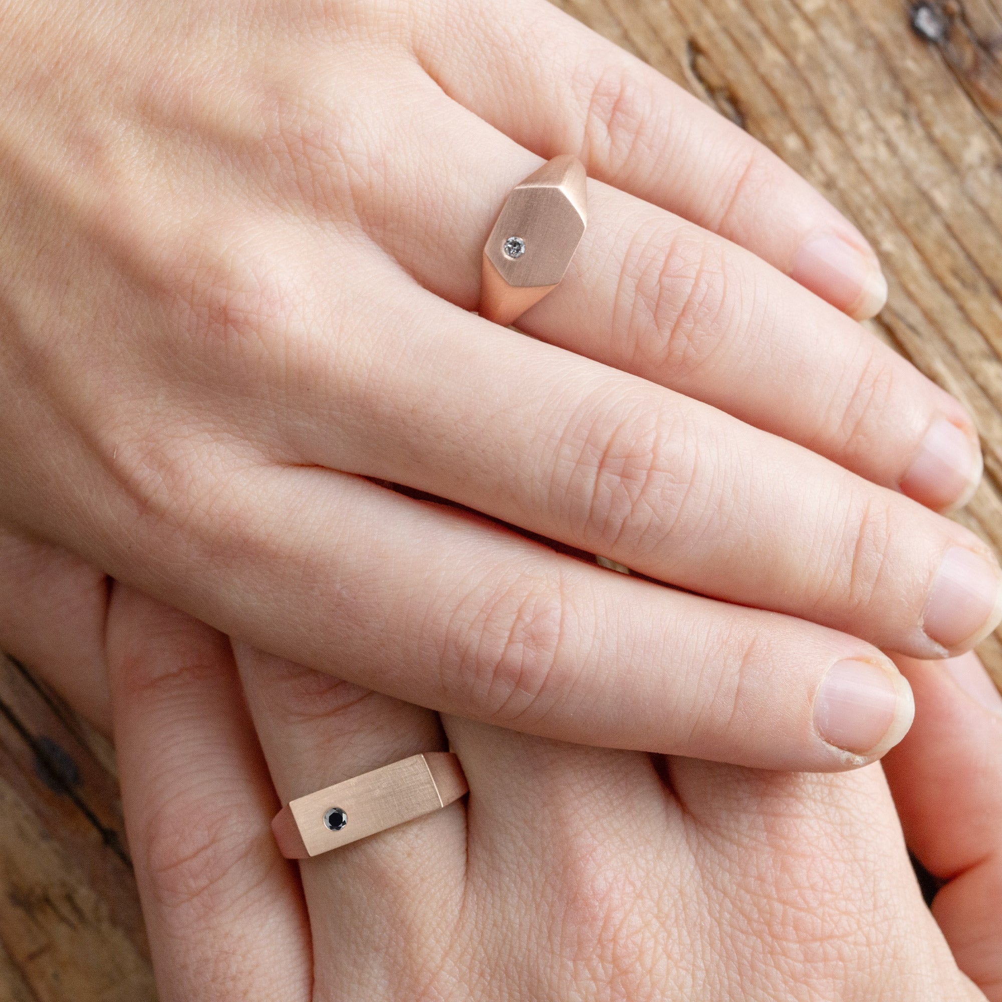 The Lune Black Diamond Signet Ring | Rose Gold
