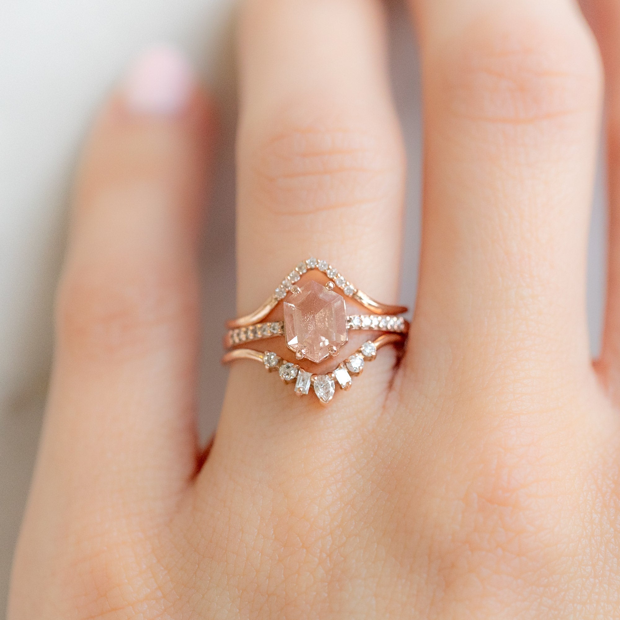 Geometric White Diamond Sunburst Stacking Band | Yellow, Rose or White Gold