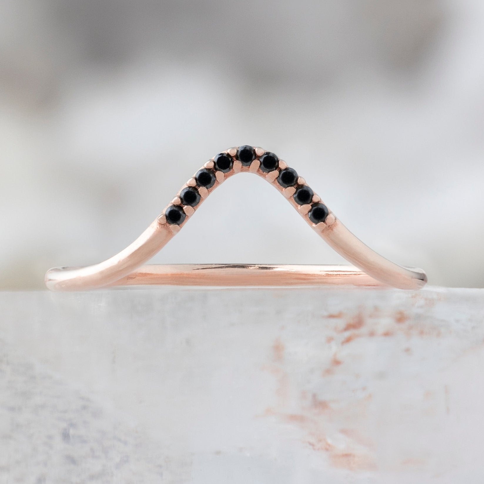 Black Diamond Pavé Peak Stacking Band | Yellow, Rose or White Gold