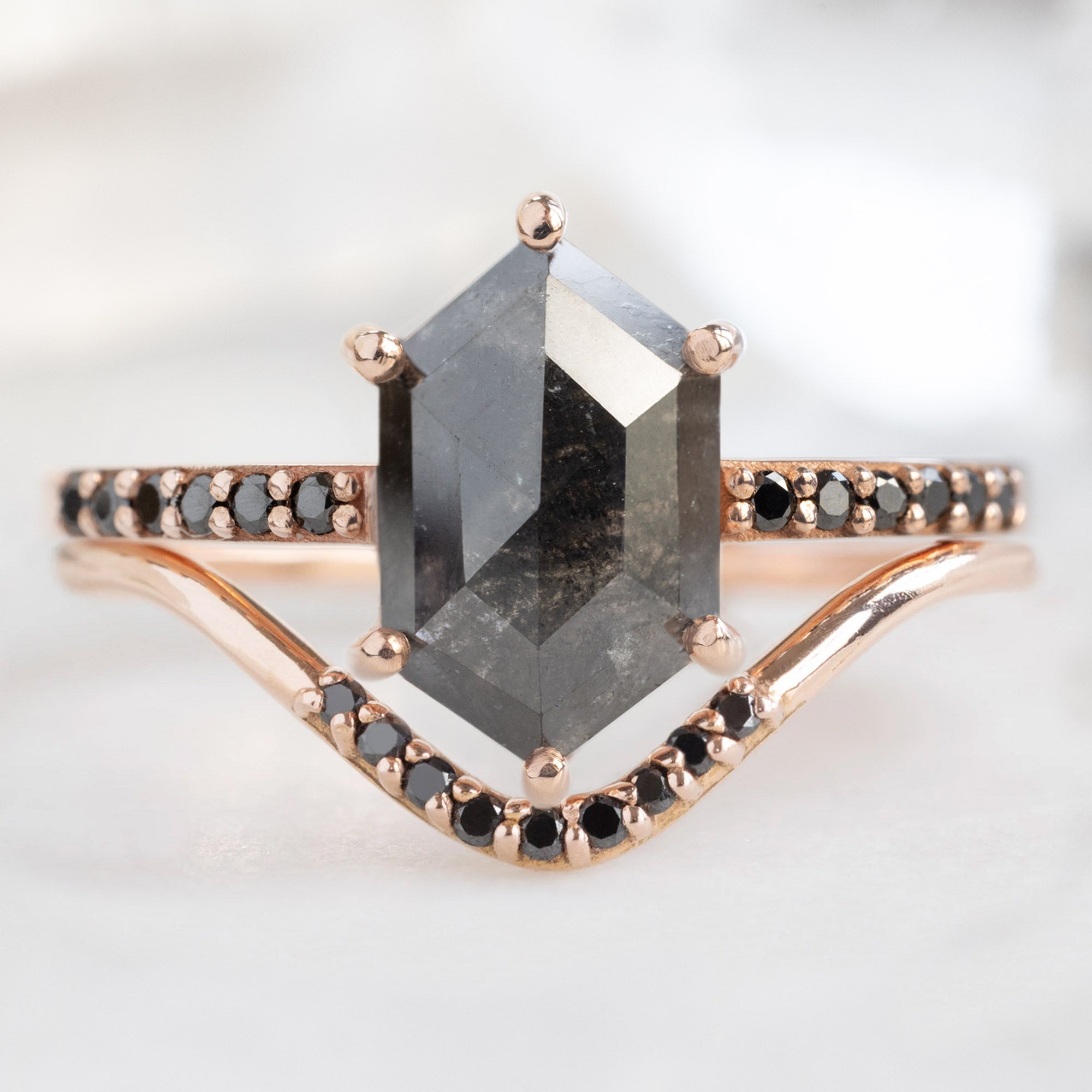 Black Diamond Pavé Peak Stacking Band | Yellow, Rose or White Gold