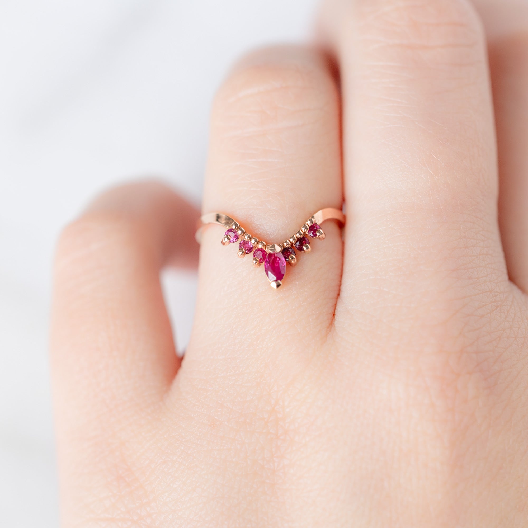 Ruby Marquise Sunburst Stacking Band | Yellow, Rose or White Gold