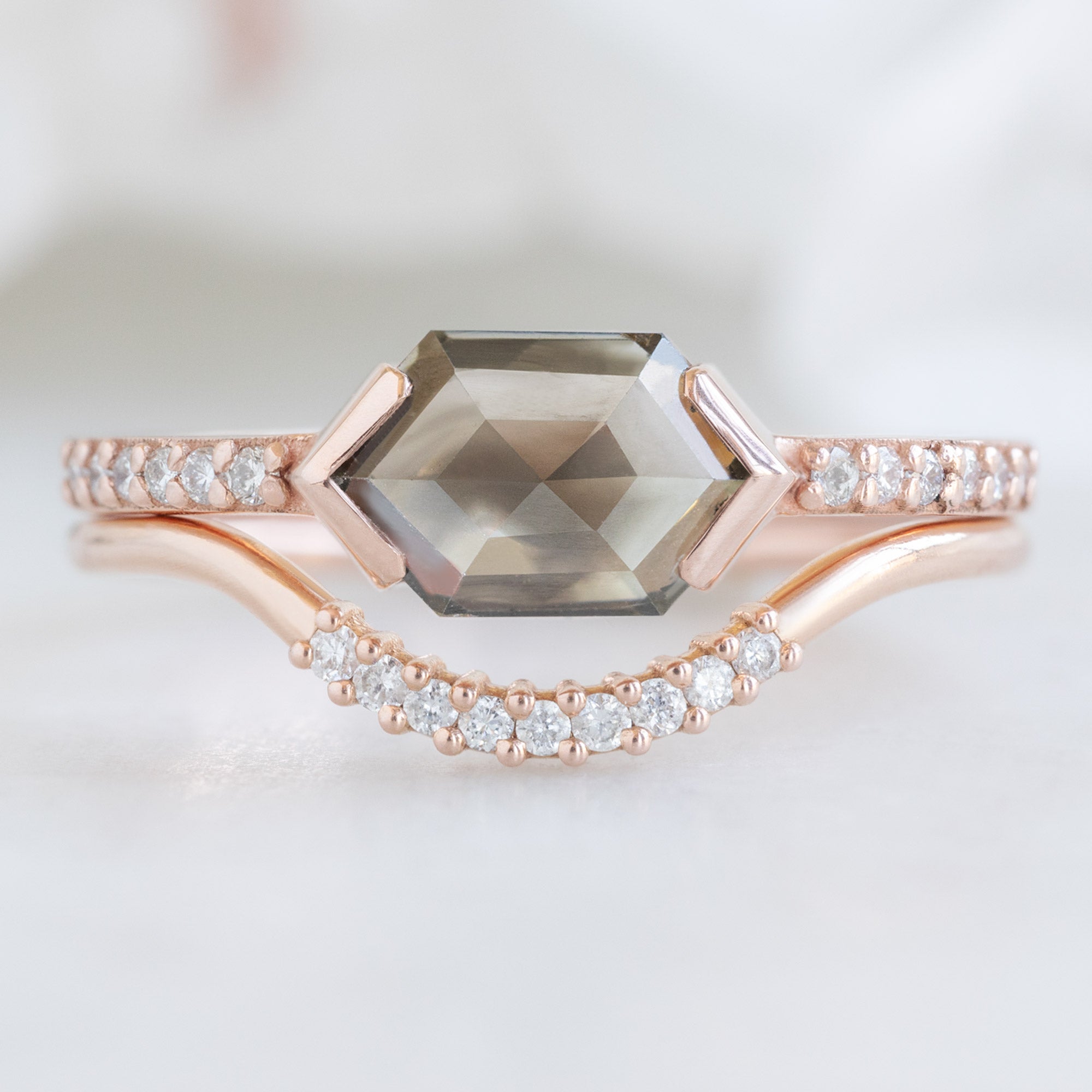 Salt and Pepper Diamond Pavé Arc Stacking Band | Yellow, Rose or White Gold
