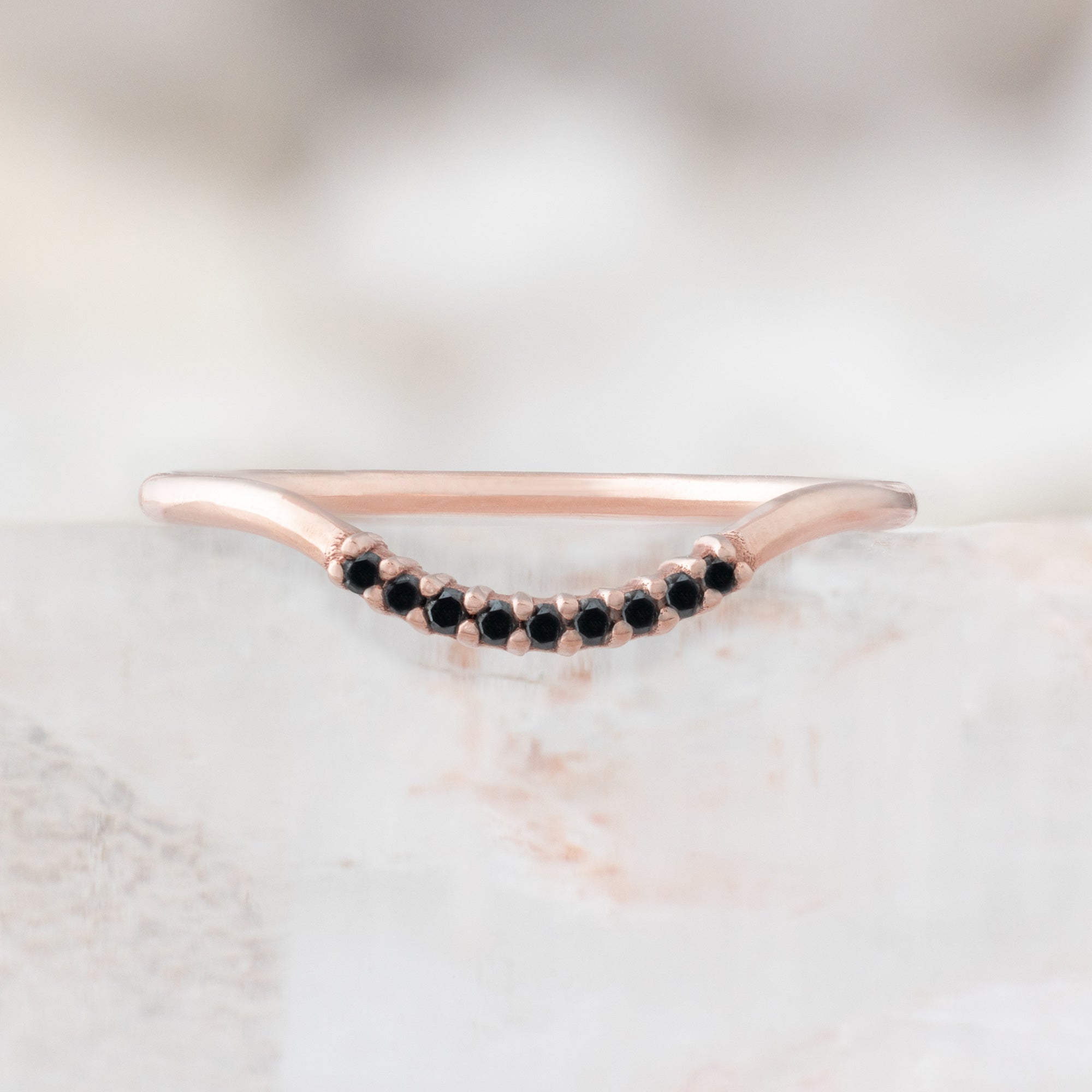 Black Diamond Pavé Arc Stacking Band | Yellow, Rose or White Gold