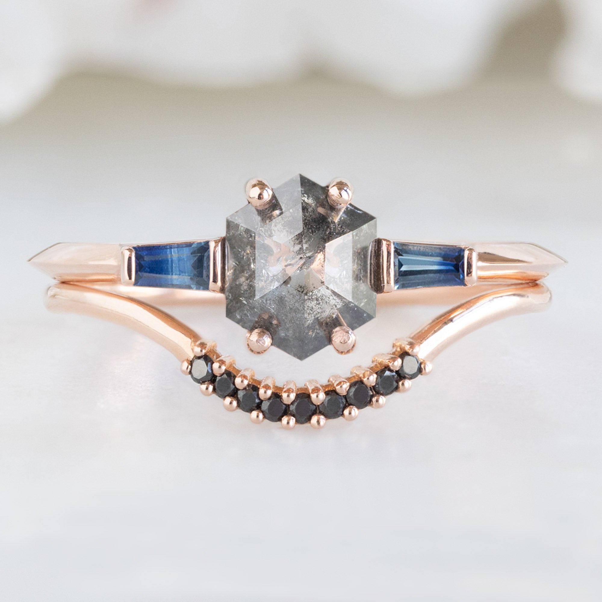 Black Diamond Pavé Arc Stacking Band | Yellow, Rose or White Gold