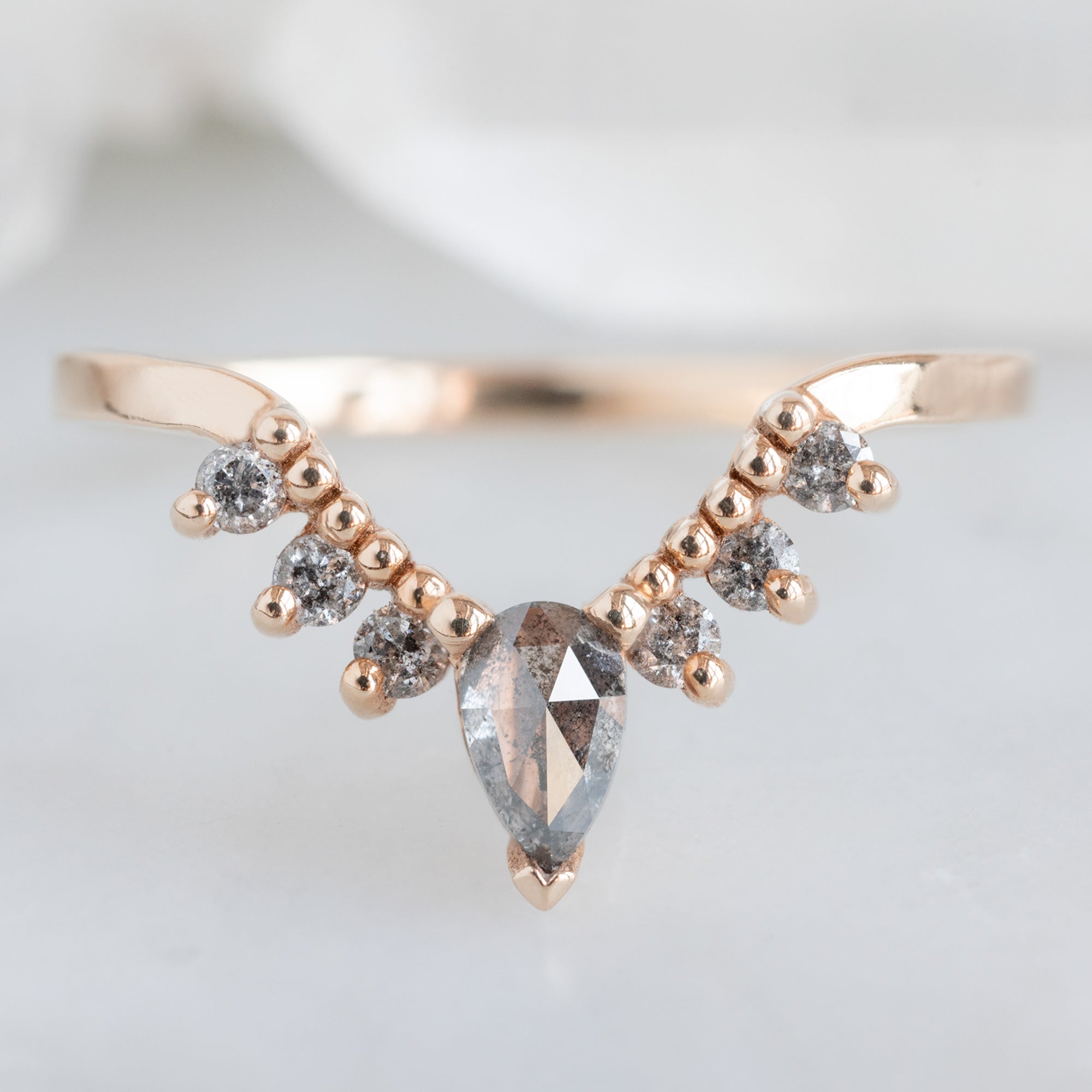 Salt and Pepper Diamond Sunburst Stacking Band | Yellow, Rose or White Gold