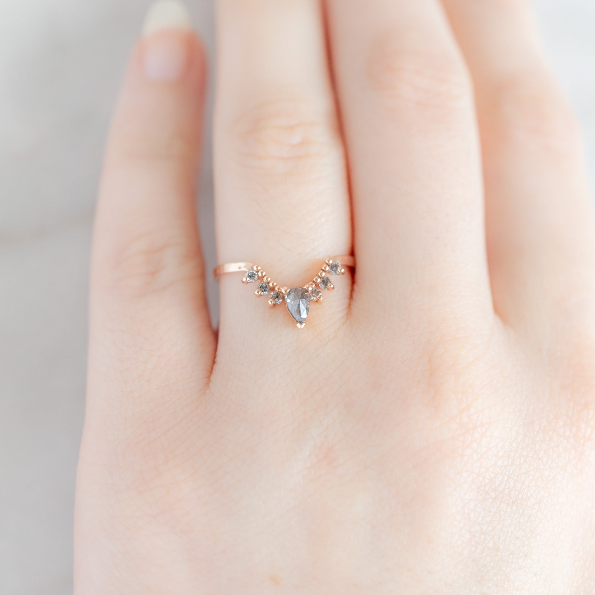 Salt and Pepper Diamond Sunburst Stacking Band | Yellow, Rose or White Gold