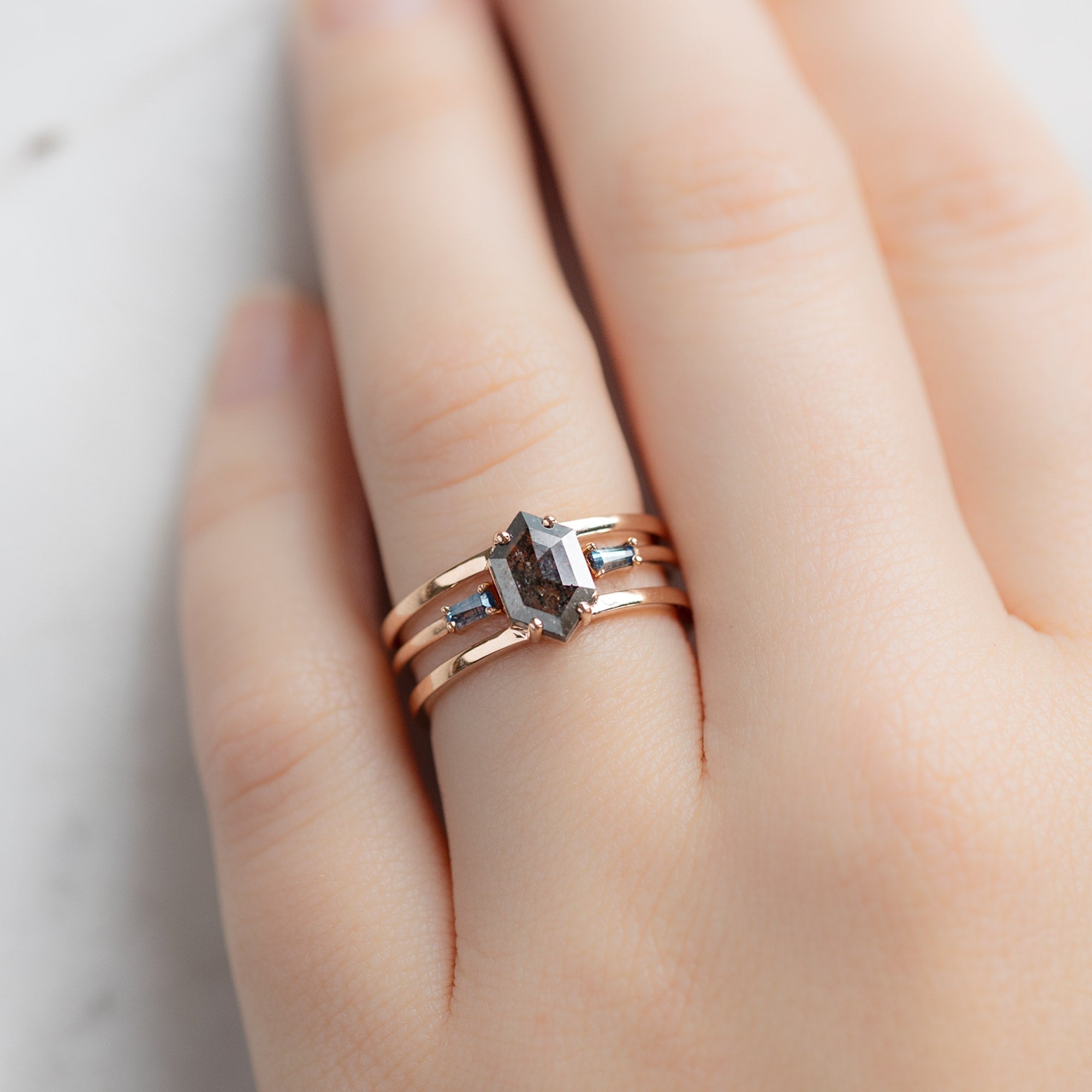 Open Cuff Baguette Sapphire Stacking Band | Yellow, Rose or White Gold