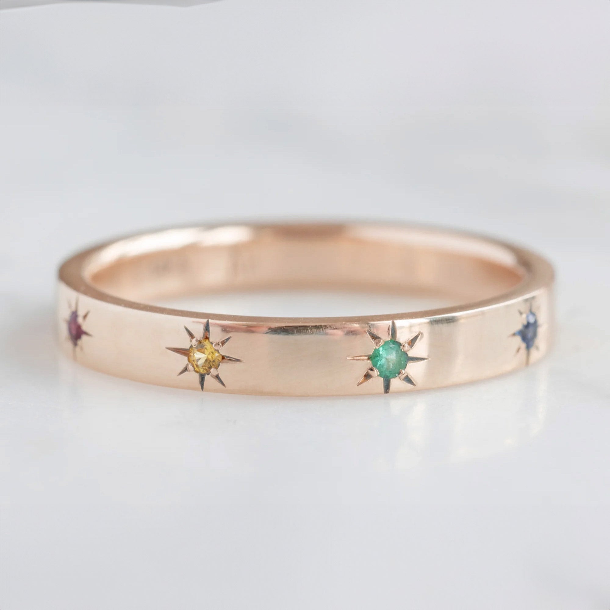 Star-Set Rainbow Sapphire Band | Yellow, Rose or White Gold