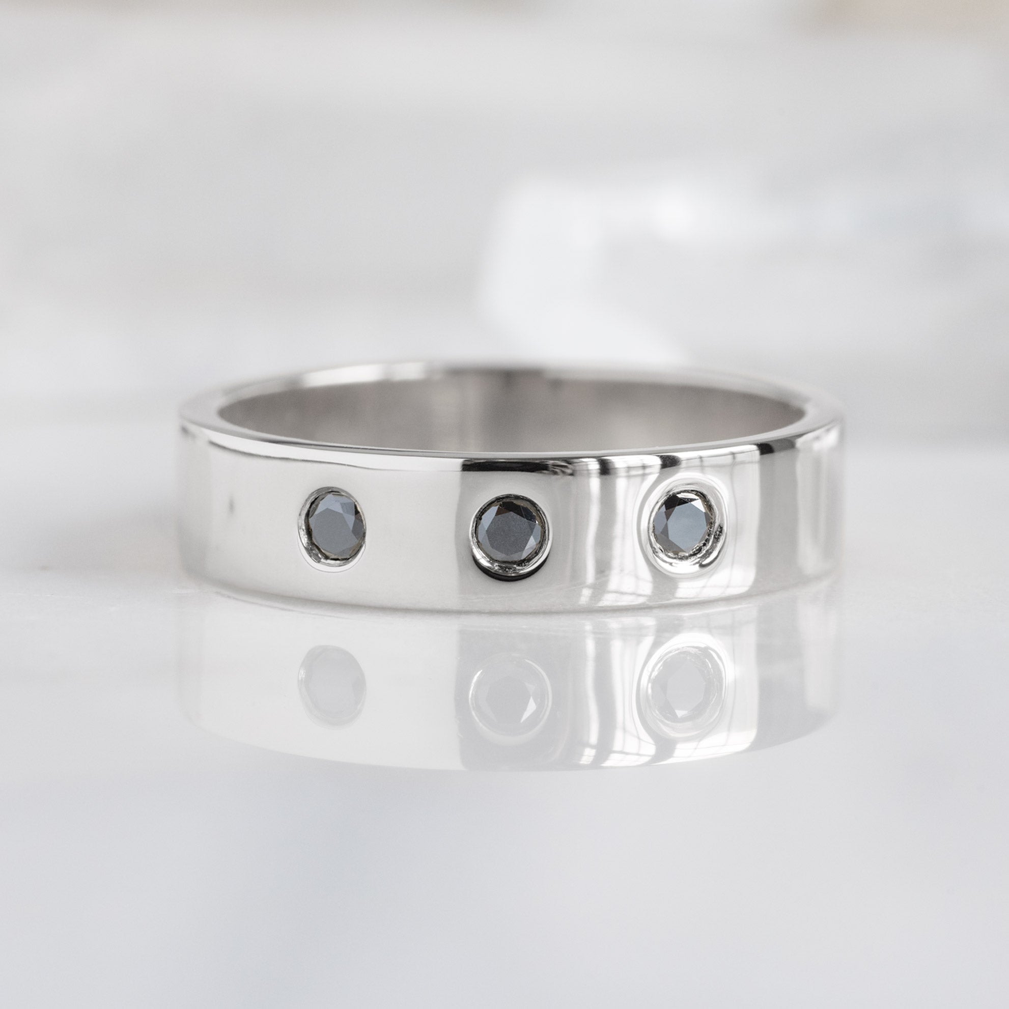 The Gold Band with Black Diamonds | 14K White Gold