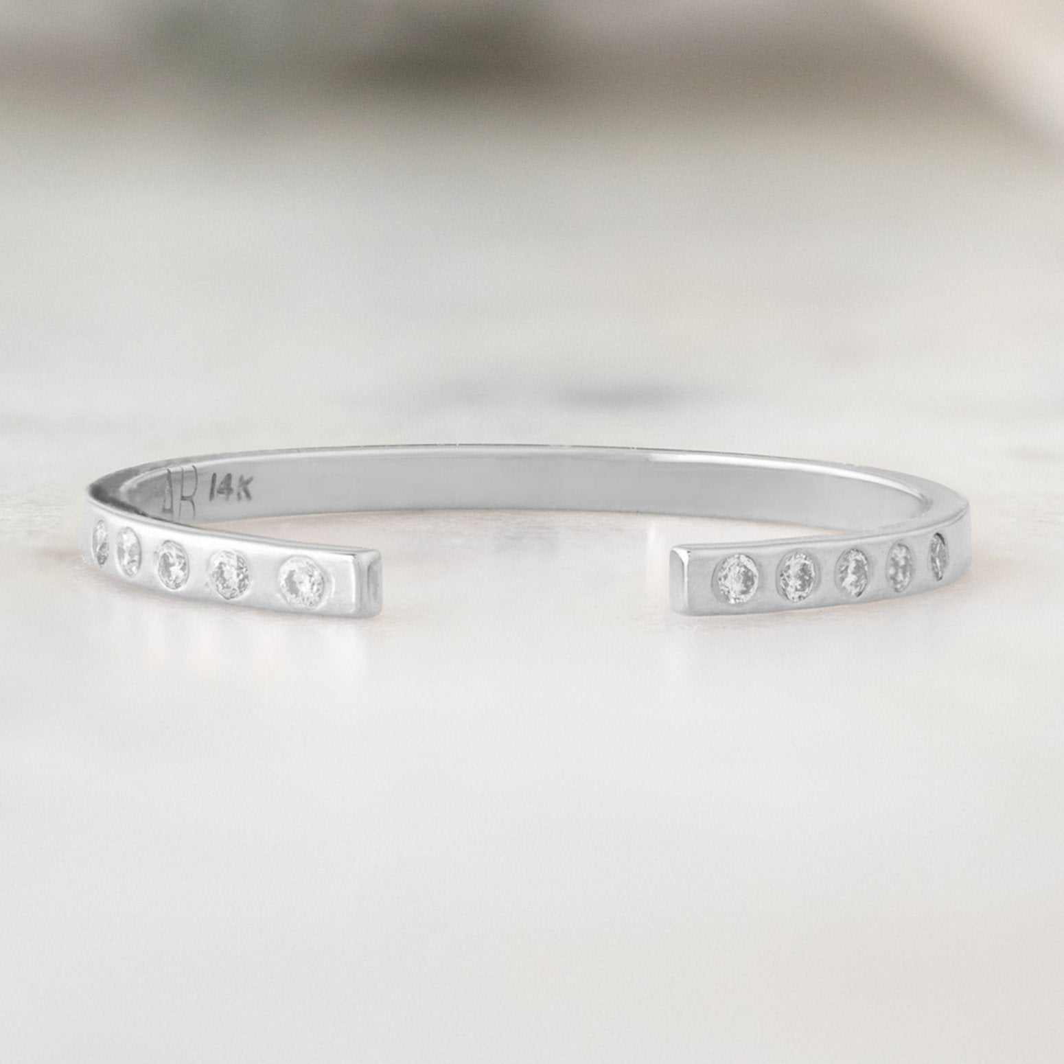 Open Cuff Flush Set White Diamond Pavé Stacking Band | Yellow, Rose or White Gold