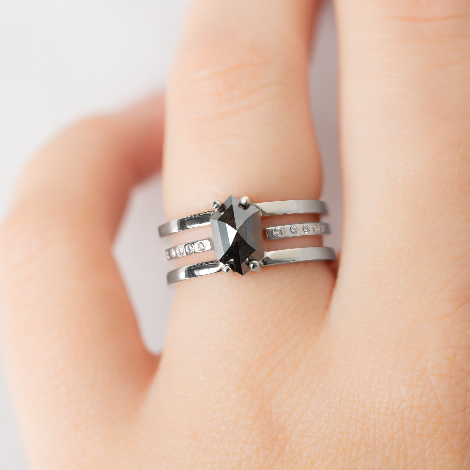 Open Cuff Flush Set White Diamond Pavé Stacking Band | Yellow, Rose or White Gold