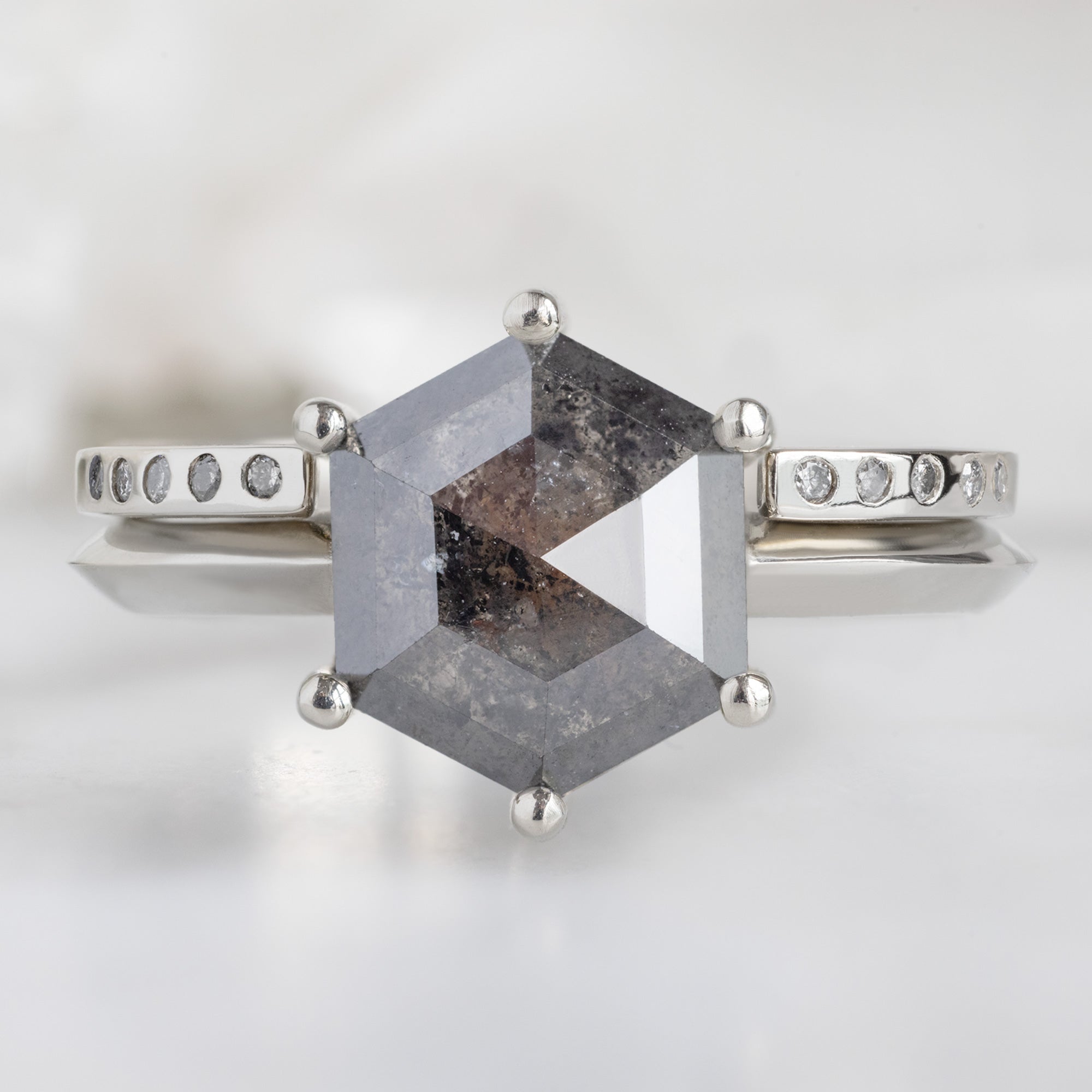 Open Cuff Flush Set Salt and Pepper Diamond Pavé Stacking Band | Yellow, Rose or White Gold