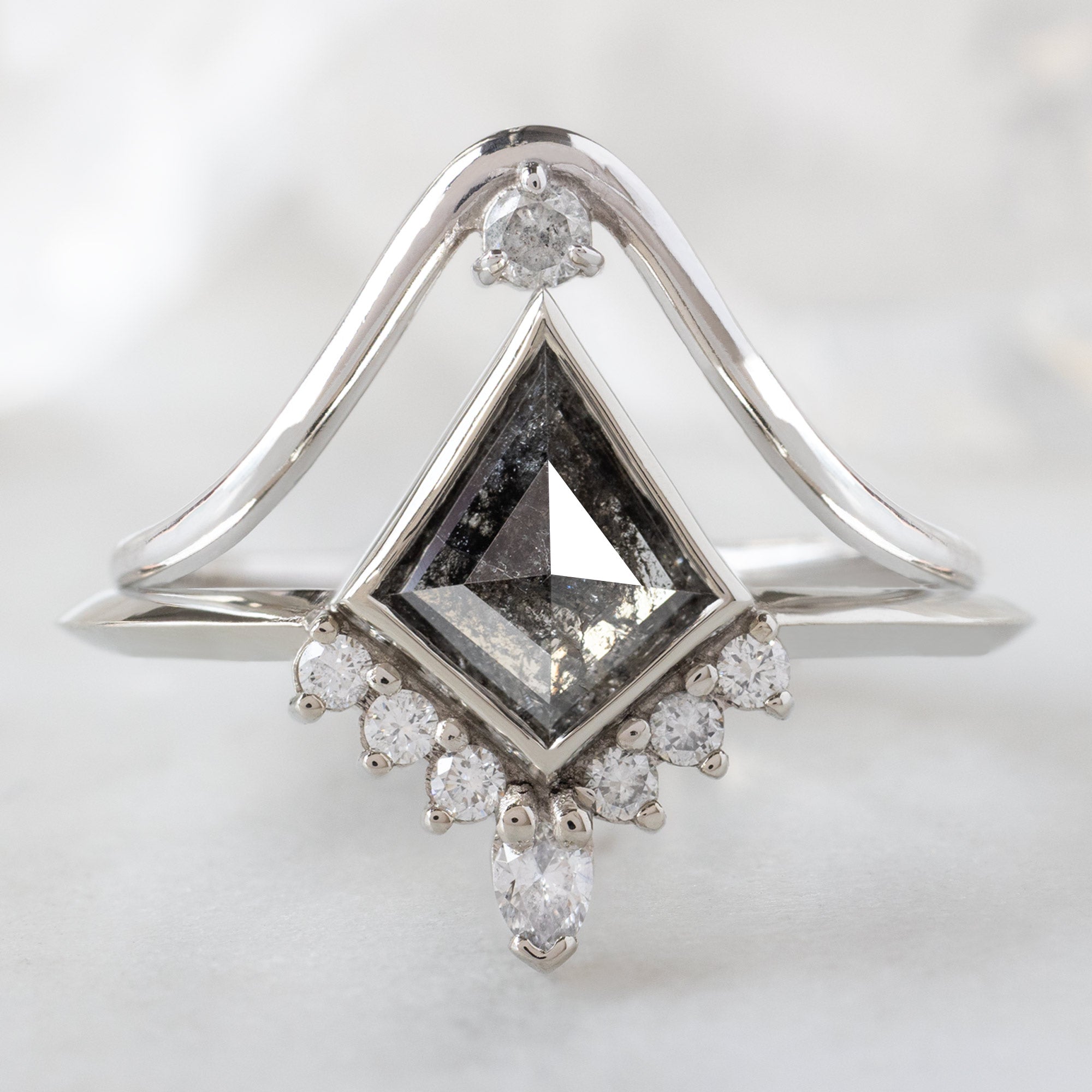 Salt and Pepper Diamond Peak Stacking Band | Yellow, Rose or White Gold