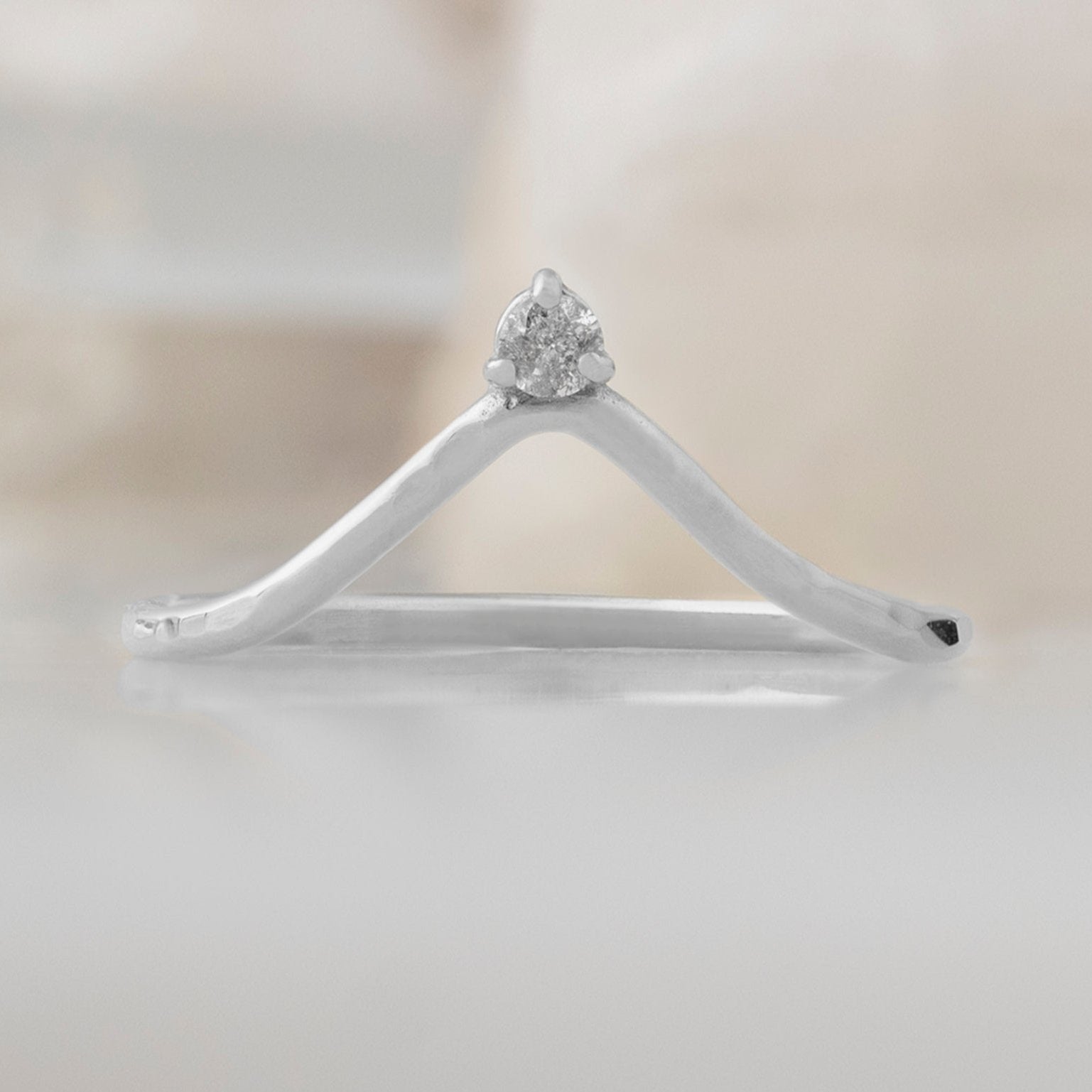 Salt and Pepper Diamond Crown Stacking Band in 14K White Gold on White Marble Tile