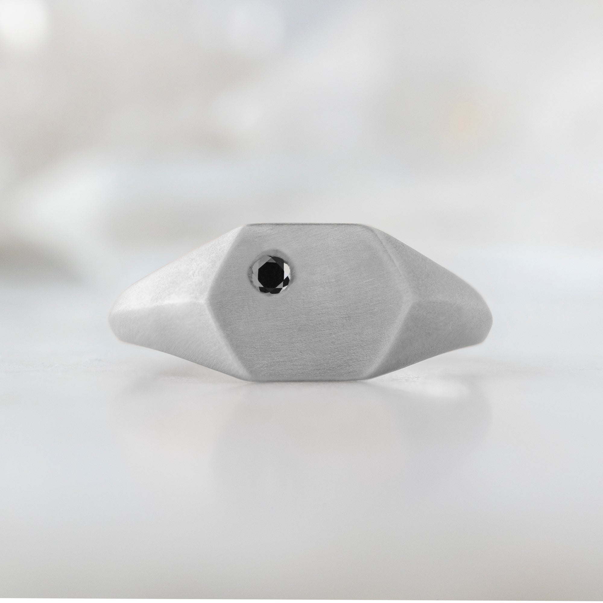 The Hexagon Black Diamond Signet Ring | White Gold