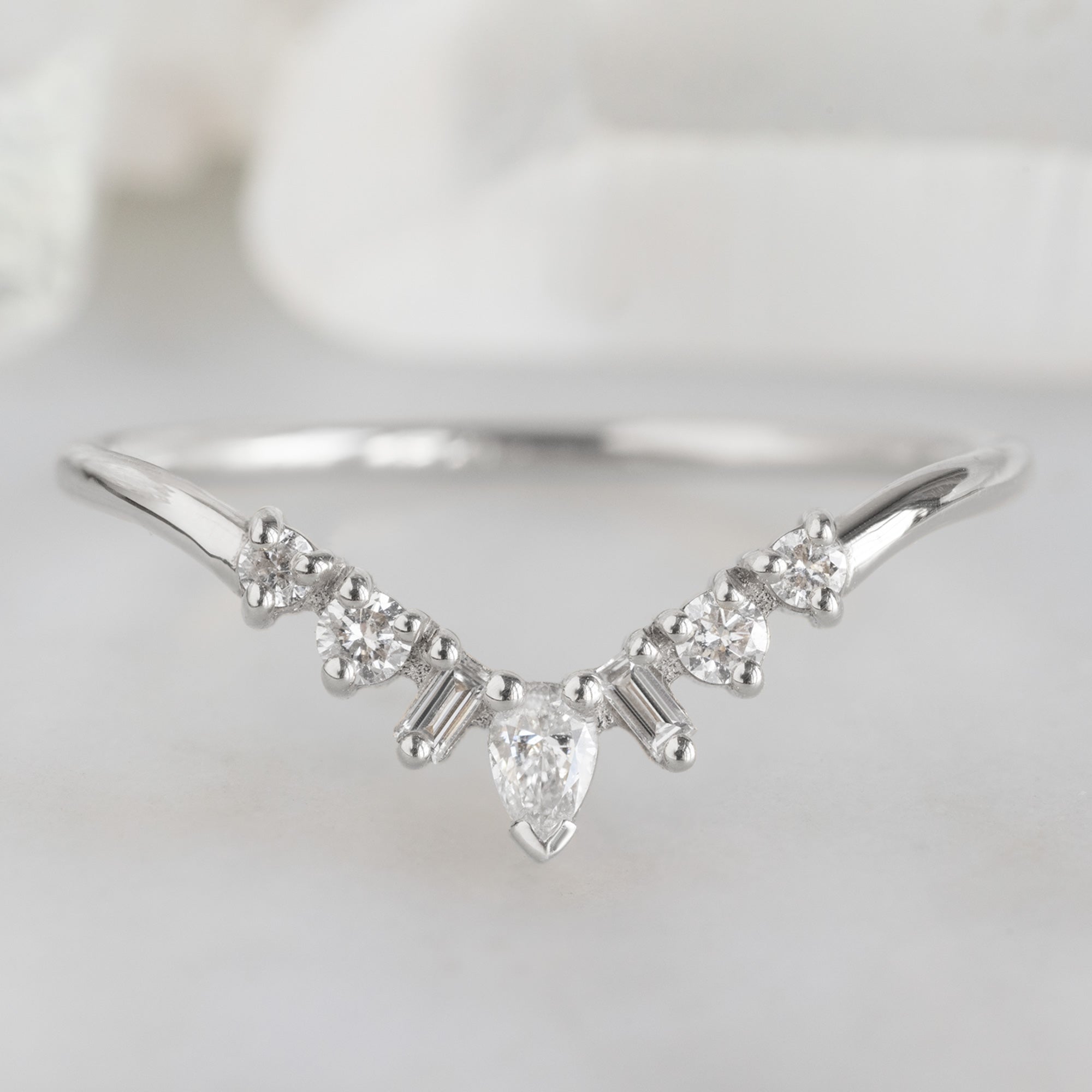 Geometric White Diamond Sunburst Stacking Band | Yellow, Rose or White Gold