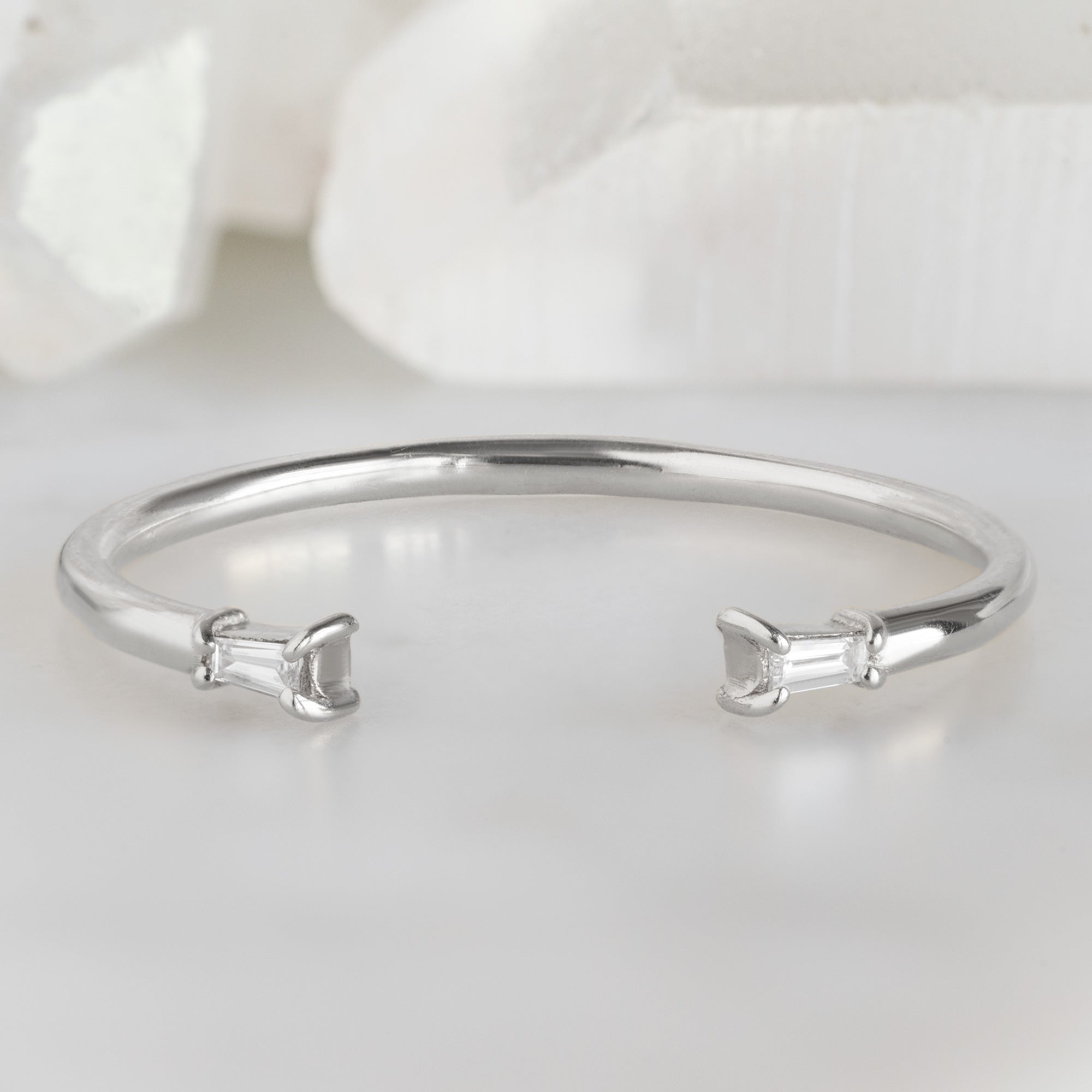 Open Cuff Baguette White Diamond Stacking Band | Yellow, Rose or White Gold