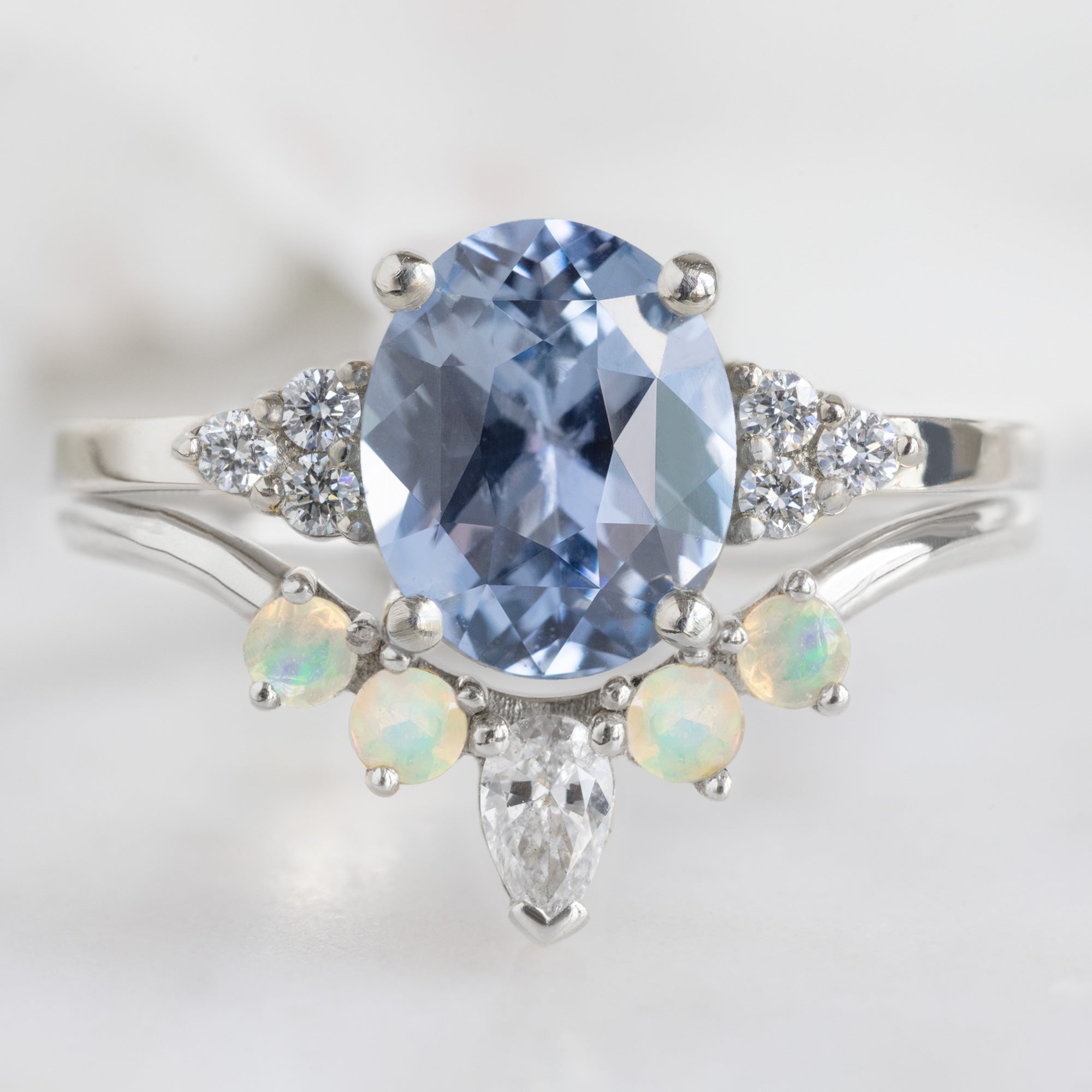 White Diamond + Opal 4-Stone Sunburst Stacking Band | Yellow, Rose or White Gold