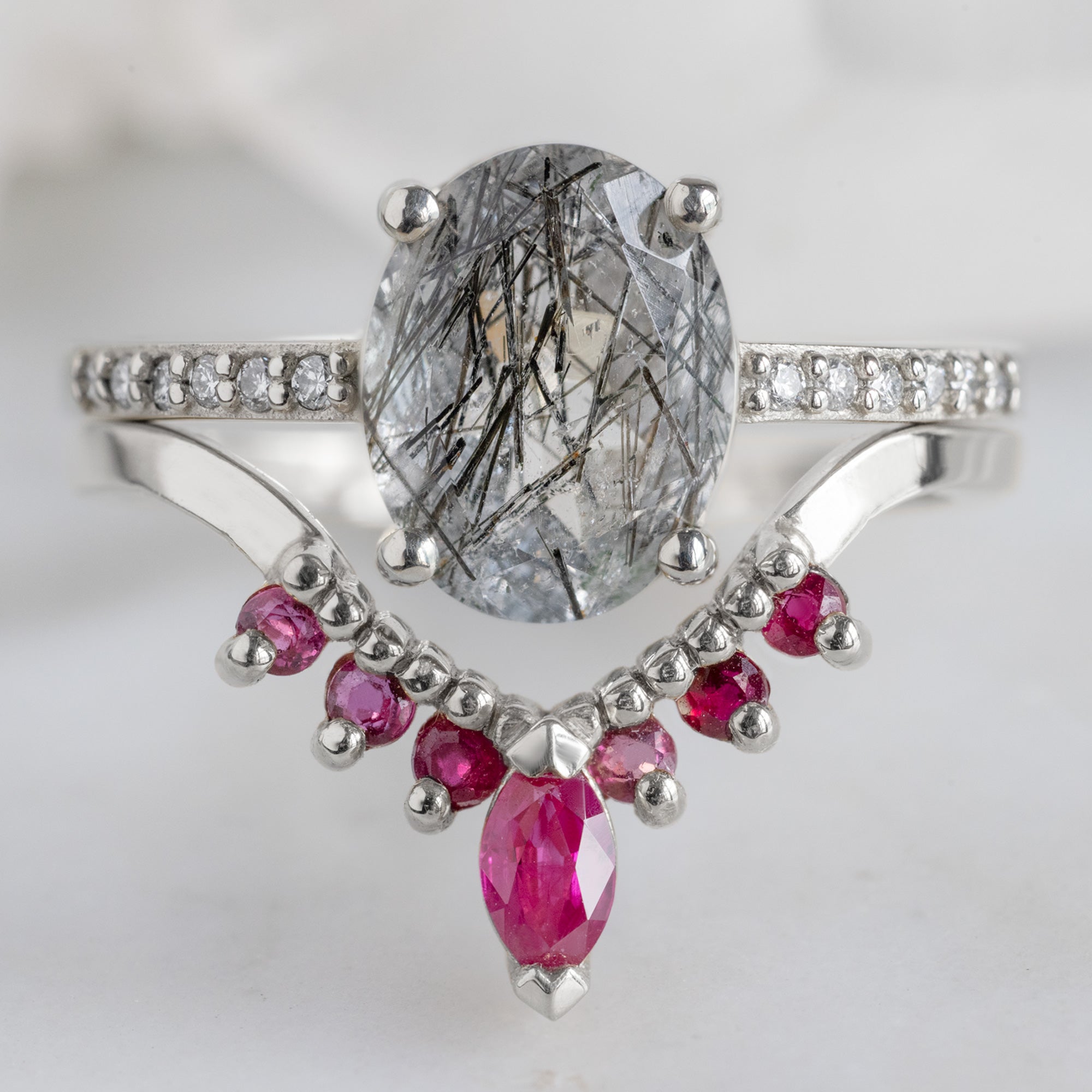 Ruby Marquise Sunburst Stacking Band | Yellow, Rose or White Gold