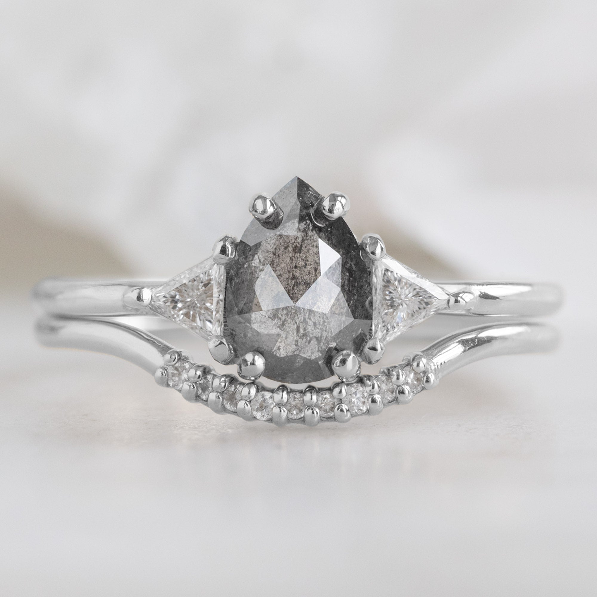 Salt and Pepper Diamond Pavé Arc Stacking Band | Yellow, Rose or White Gold