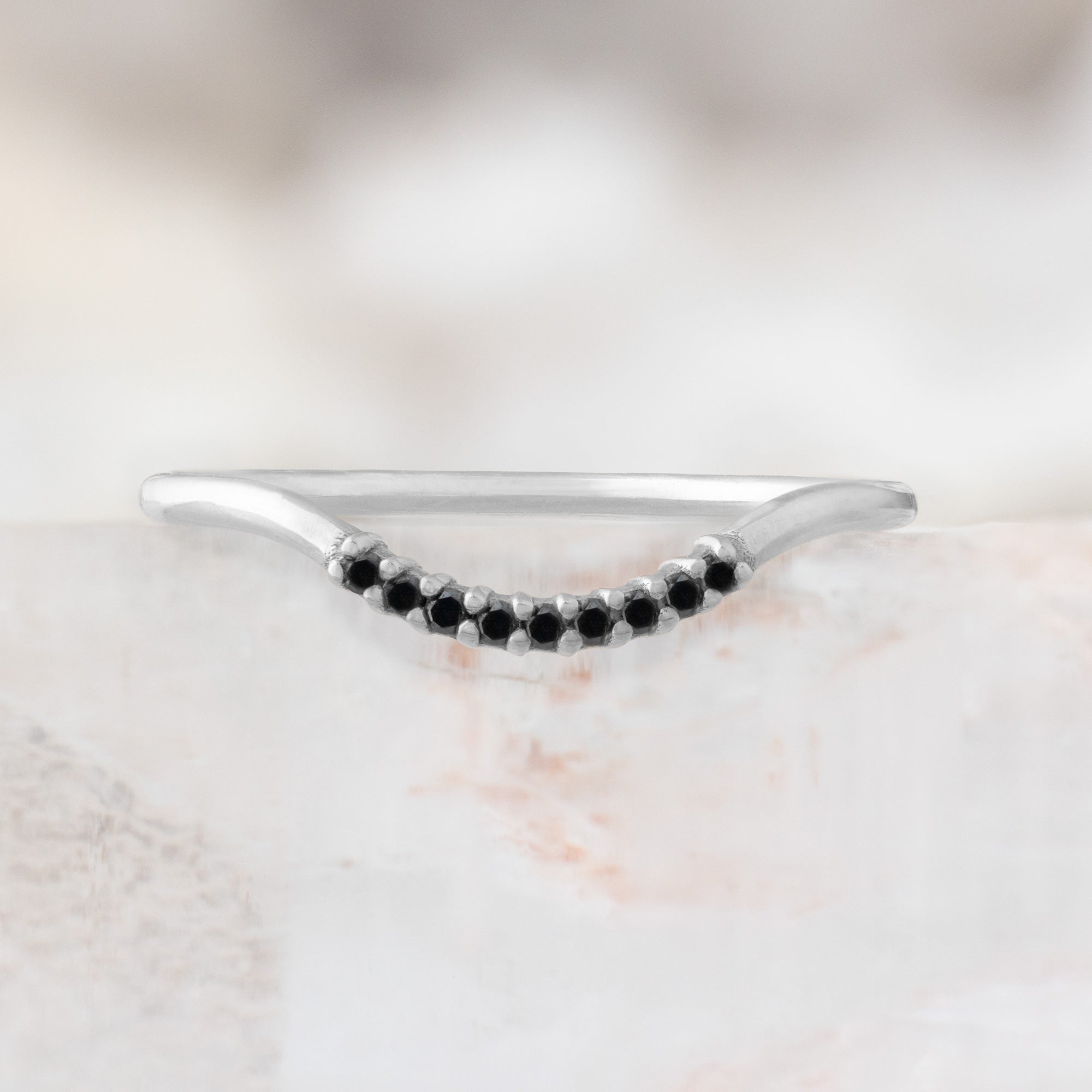 Black Diamond Pavé Arc Stacking Band | Yellow, Rose or White Gold