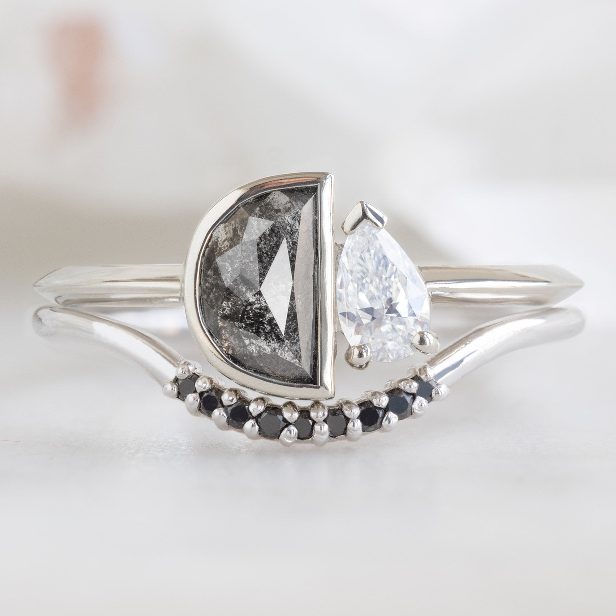Black Diamond Pavé Arc Stacking Band | Yellow, Rose or White Gold